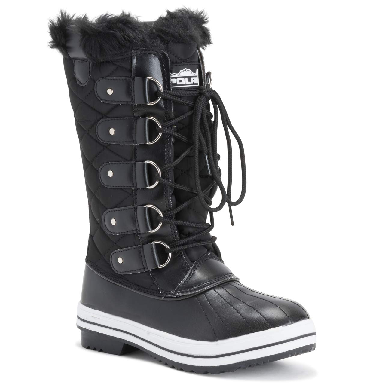 Polar Women's Waterproof Nylon Tall Winter Snow Boots - Warm Insulated Snow Boots for Women, Slip Resistant & Comfortable for Snowy Weather, Hiking & Outdoor Activities