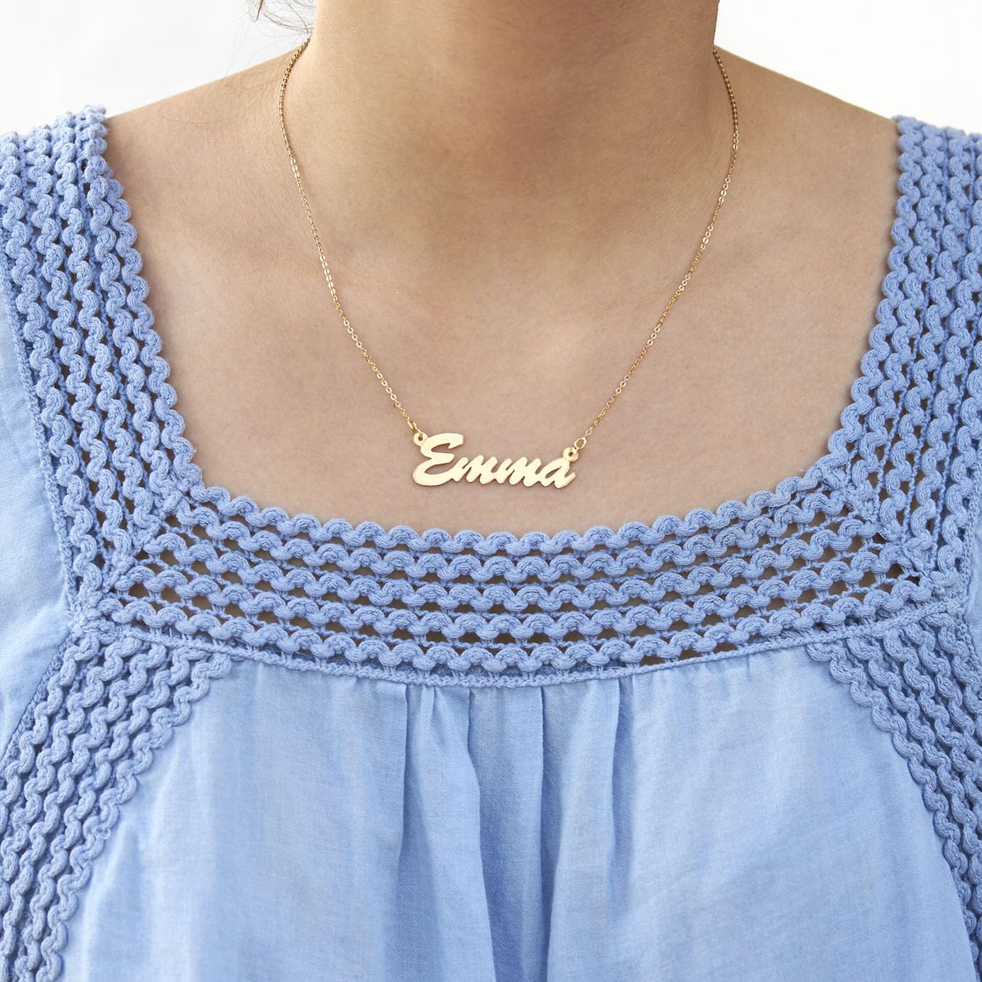 EVE'S ADDICTION Custom Gold Plated Thin Script Nameplate Necklace - Personalized 16