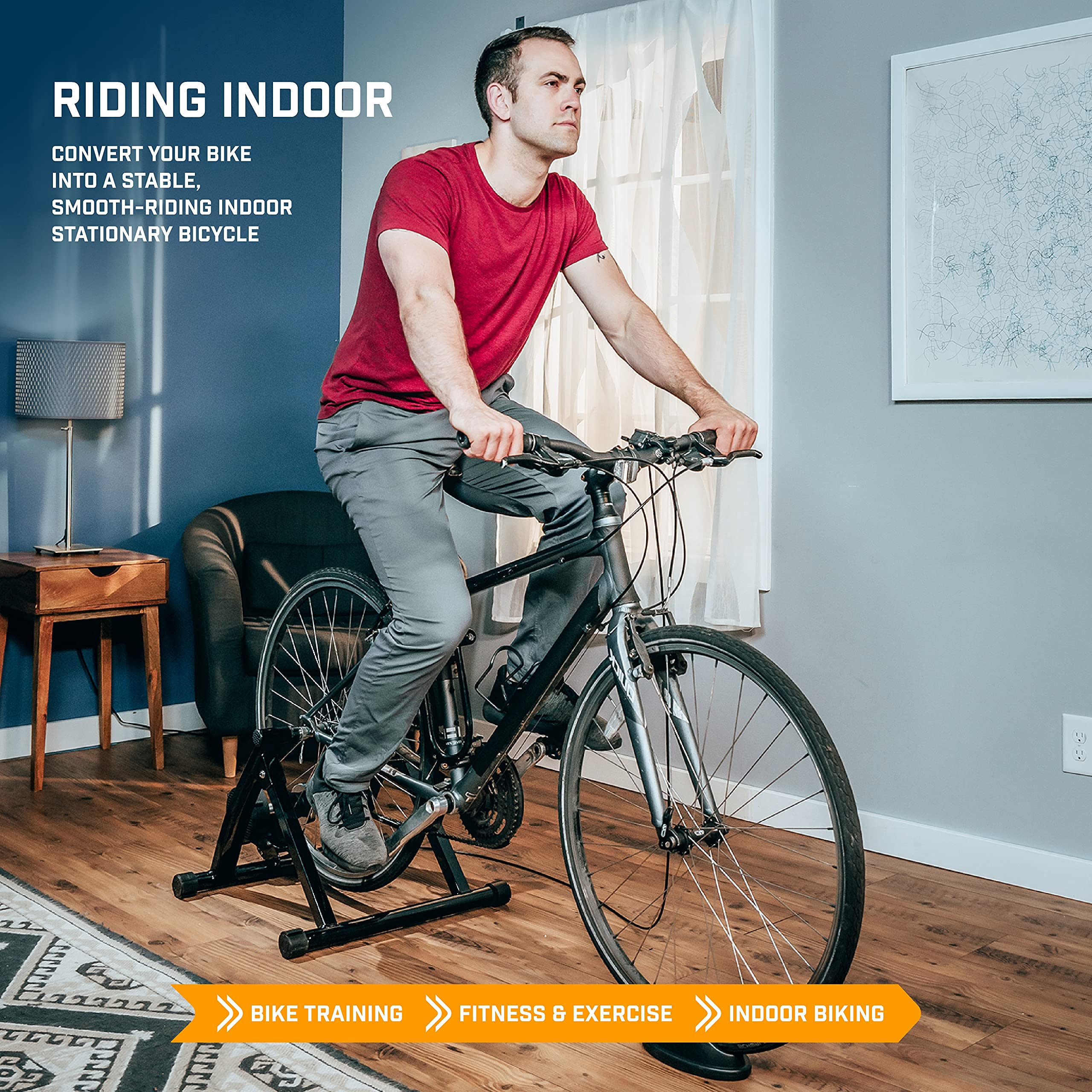 Alpcour Magnetic Bike Trainer Stand - Indoor Cycling Trainer with Portable Fitness Desk & 4-Tier Riser Block - Anti-Skid Design for Home Gym, Workout & Multitasking Office Use