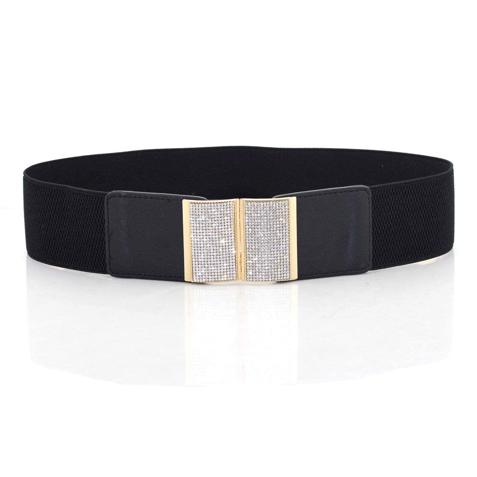 Black Elastic Waist Belt with Golden Buckle - Wedding & Formal Wear Accessory