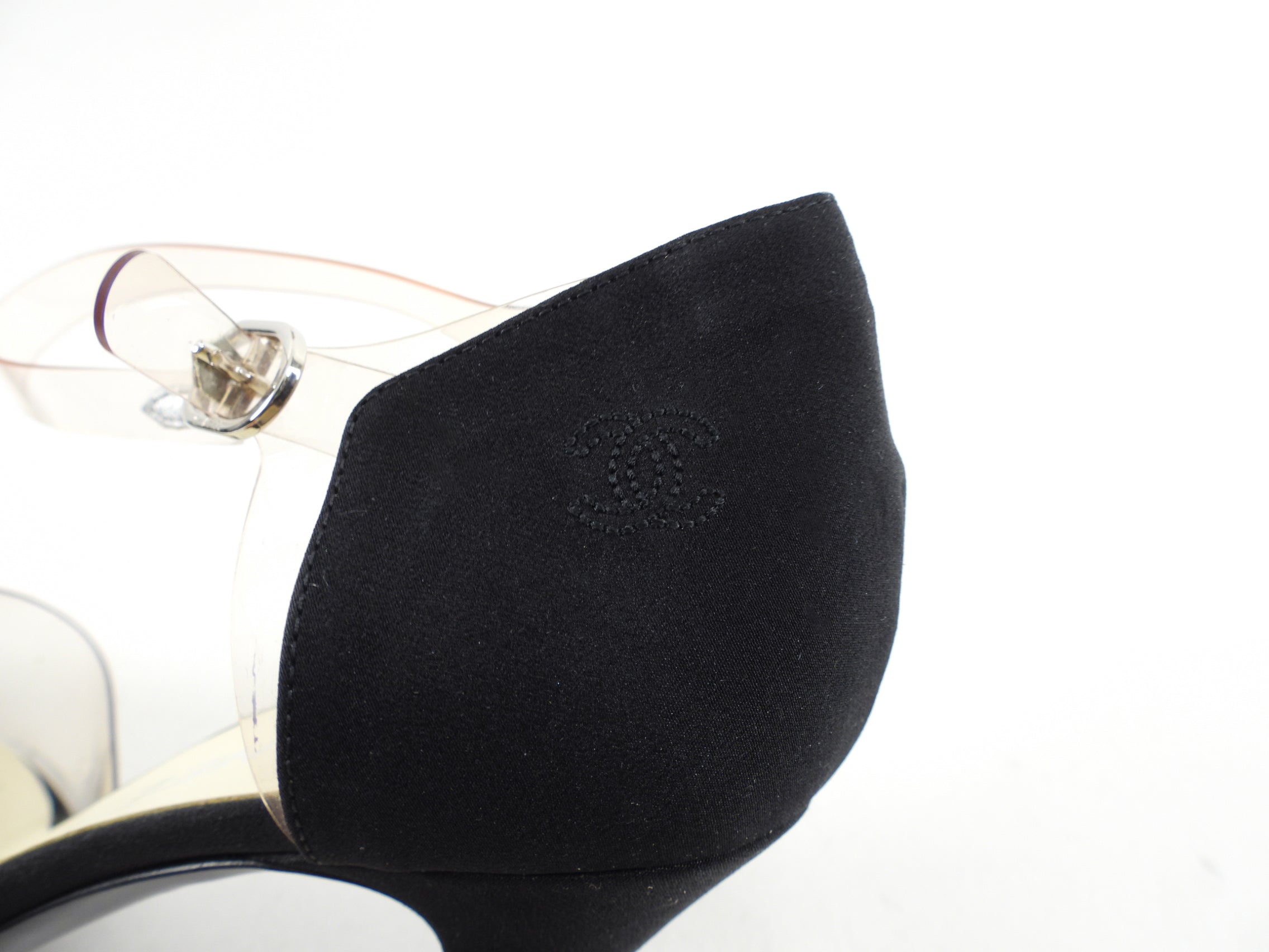 Chanel Black Fabric and Clear Acrylic Cap Toe D'Orsay Pump Heels - Women's Size 41/40 - Elegant High Heels for Evening Parties, Weddings & Formal Events
