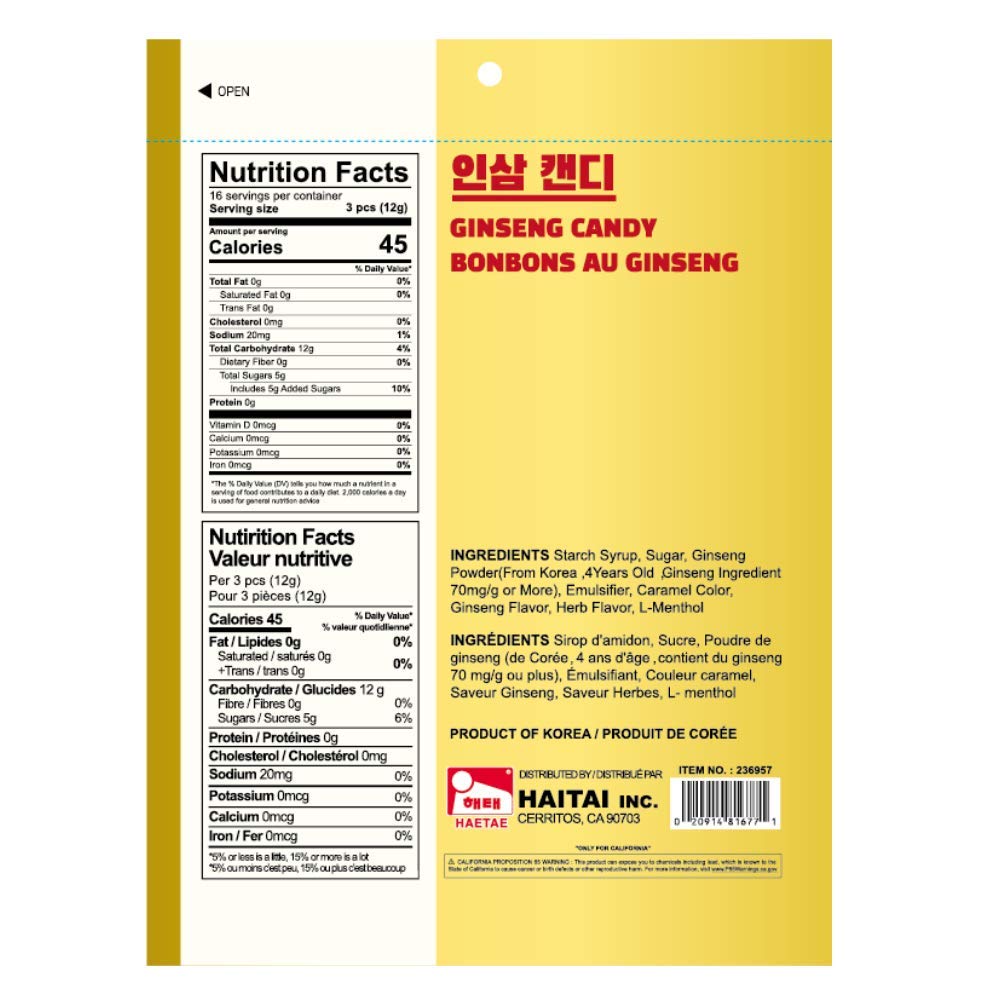 Haetae Korean Ginseng Candy - Assorted Flavors 200g Pack - Energy Boost & Stress Relief for Work, Study & Travel