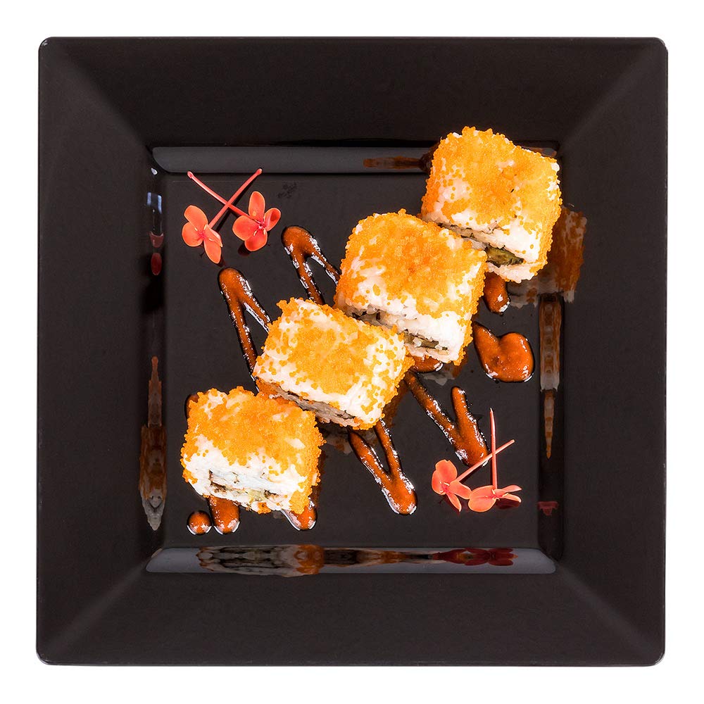 100-Pack 8.2 Inch Square Black Disposable Plastic Plates - Heavy Duty Dessert Plates for Weddings, Catering & Parties | Perfect for Appetizers, Salads, Side Dishes & Buffet Serving