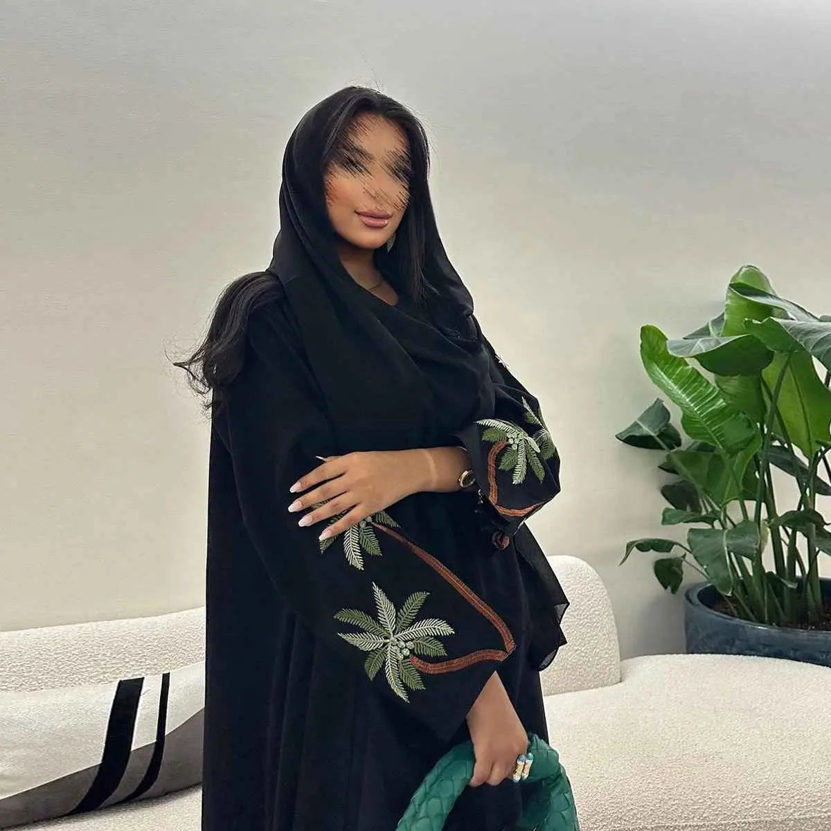 Elegant Muslim Women's Embroidery Nida Cardigan Open Abaya Dress - Modest Islamic Fashion for Prayer, Mosque & Special Occasions