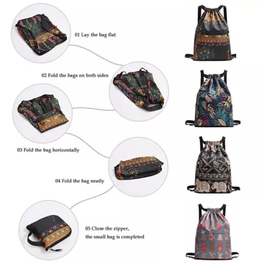 Foldable Large Capacity Waterproof Sports Backpack with Dry-Wet Separation - Lightweight Drawstring Travel Backpack for Gym, Hiking, Beach & Outdoor Activities