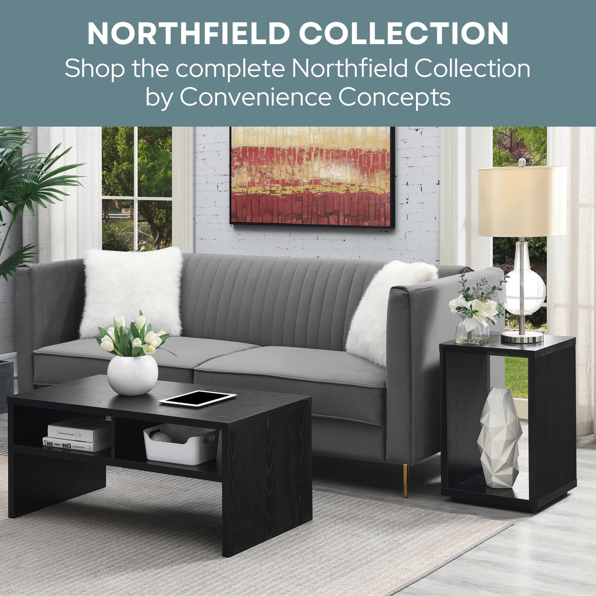 Convenience Concepts Northfield 48-Inch Console Table - Modern Sofa Table for Living Room, Contemporary Entryway Hall Table & Foyer Display Table in Black | Perfect for Home Decor, Small Space Furniture & Apartment Essentials