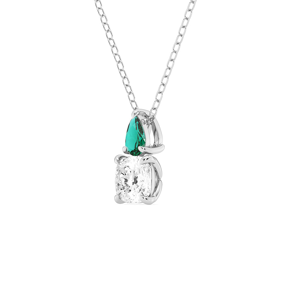 Toi Et Moi Emerald & Cushion Cut Lab-Grown Diamond Pendant Necklace - 14K Gold Elegant Jewelry for Women, Perfect Gift for Anniversary, Valentine's Day & Special Occasions