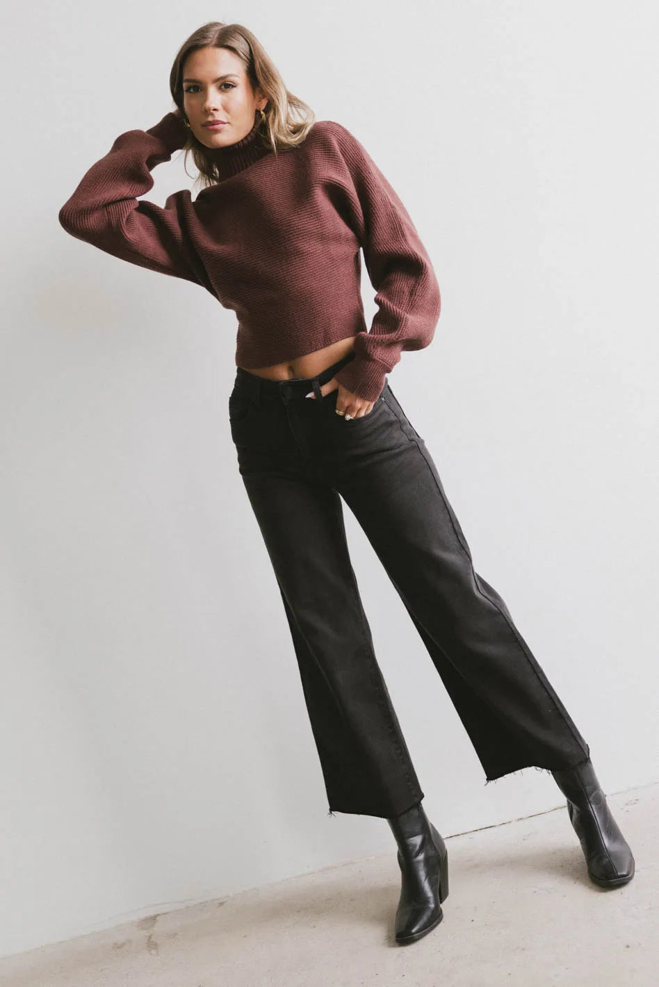 Gracelyn Women's Red Brown Turtleneck Sweater - Cozy Winter Pullover for Casual & Office Wear | FINAL SALE