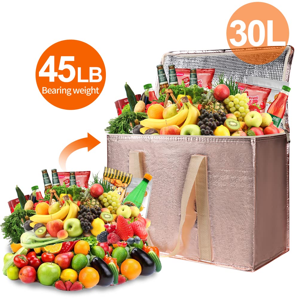 4-Pack Insulated Reusable Grocery Shopping Bags - X-Large Freezer Bags for Frozen Food with Zippered Top | Bodaon Cold Storage Cooler Bags | Perfect for Grocery Shopping, Meal Prep Delivery & Picnic Storage