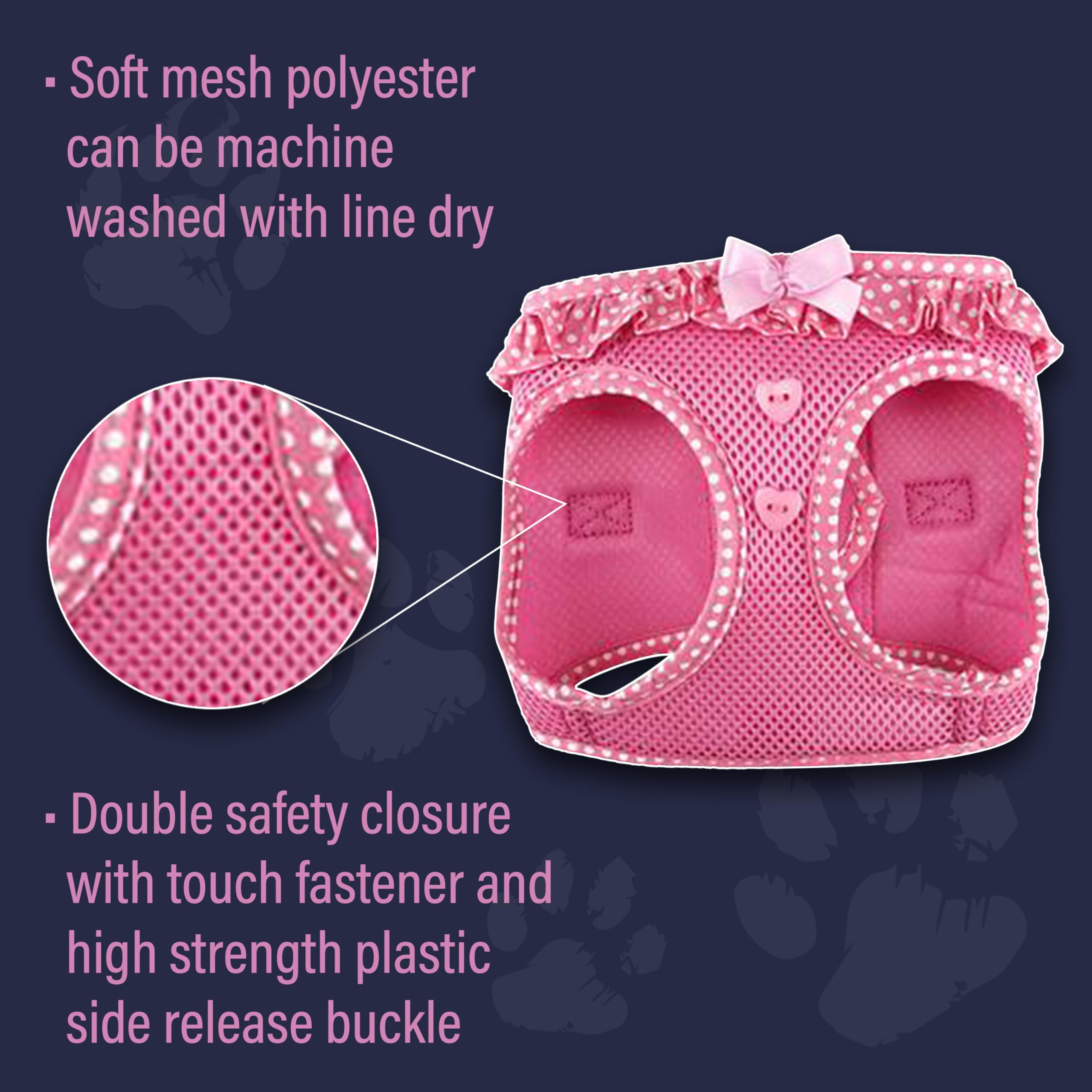 Doggie Design No-Choke Dog Harness - Breathable Mesh Polyester Pet Vest with Easy Step-in Design | Adjustable & Comfortable for Small to Medium Dogs | Perfect for Walking, Training & Outdoor Adventures - Pink Polka Dot - Size M