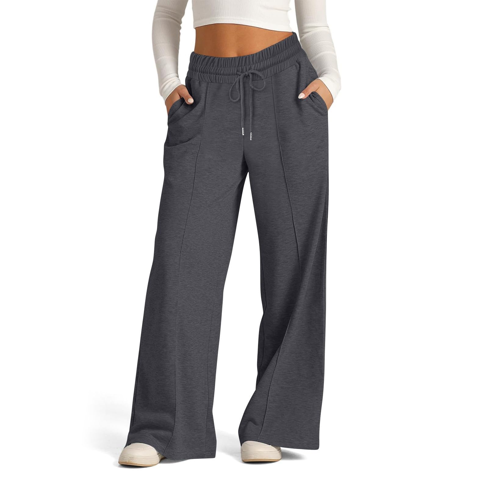 Women's High Waisted Wide Leg Sweatpants - Comfy Drawstring Lounge Pants with Pockets | Casual Workout, Yoga, Home & Office Wear
