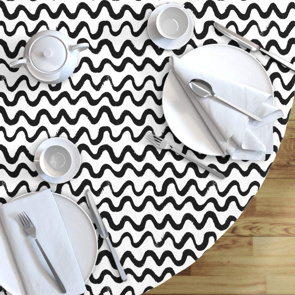 Custom Ink Wave Black Pattern Cotton Sateen Tablecloth 70