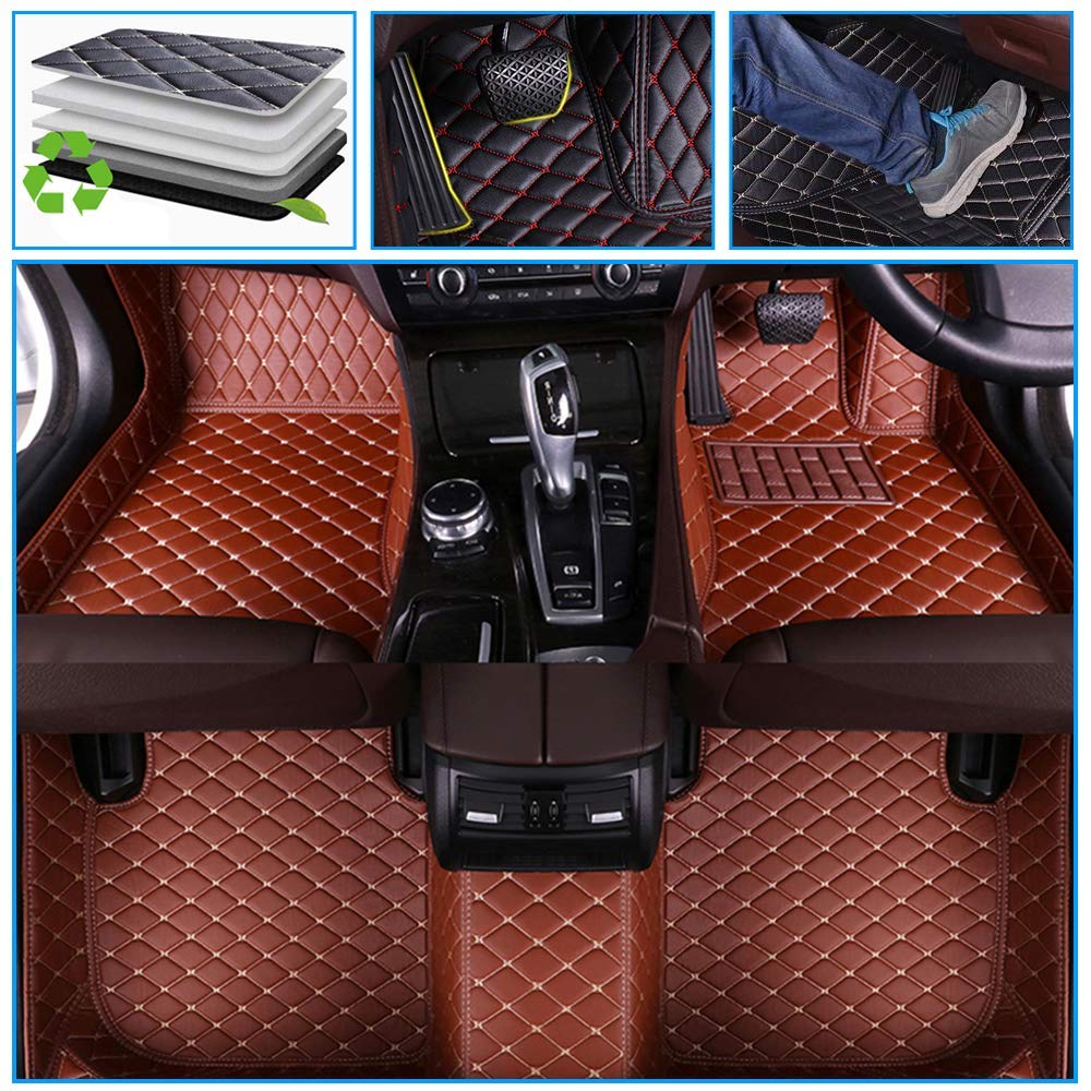 2007-2016 Jeep Compass Custom Fit All-Weather Floor Mats - Premium Non-Slip Leather Car Floor Liners with Full Coverage Protection (Brown) - Perfect for Winter Snow, Mud & Daily Driving Protection