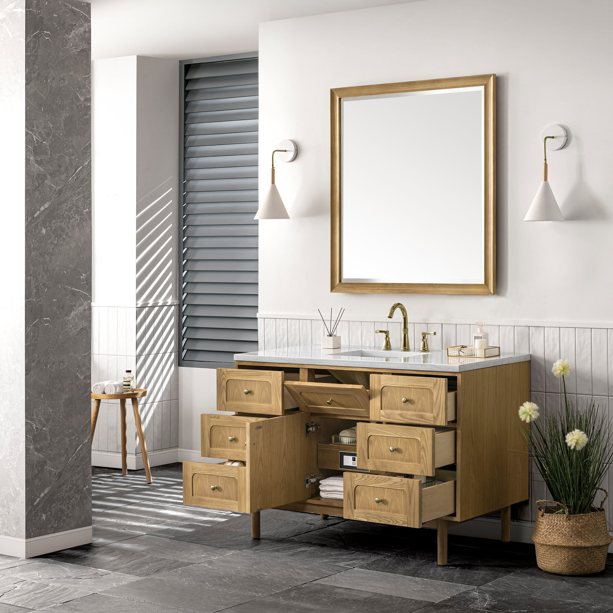 Laurent 48 Inch Single Bathroom Vanity in Light Natural Oak - Modern Bathroom Storage with Sink for Small Spaces