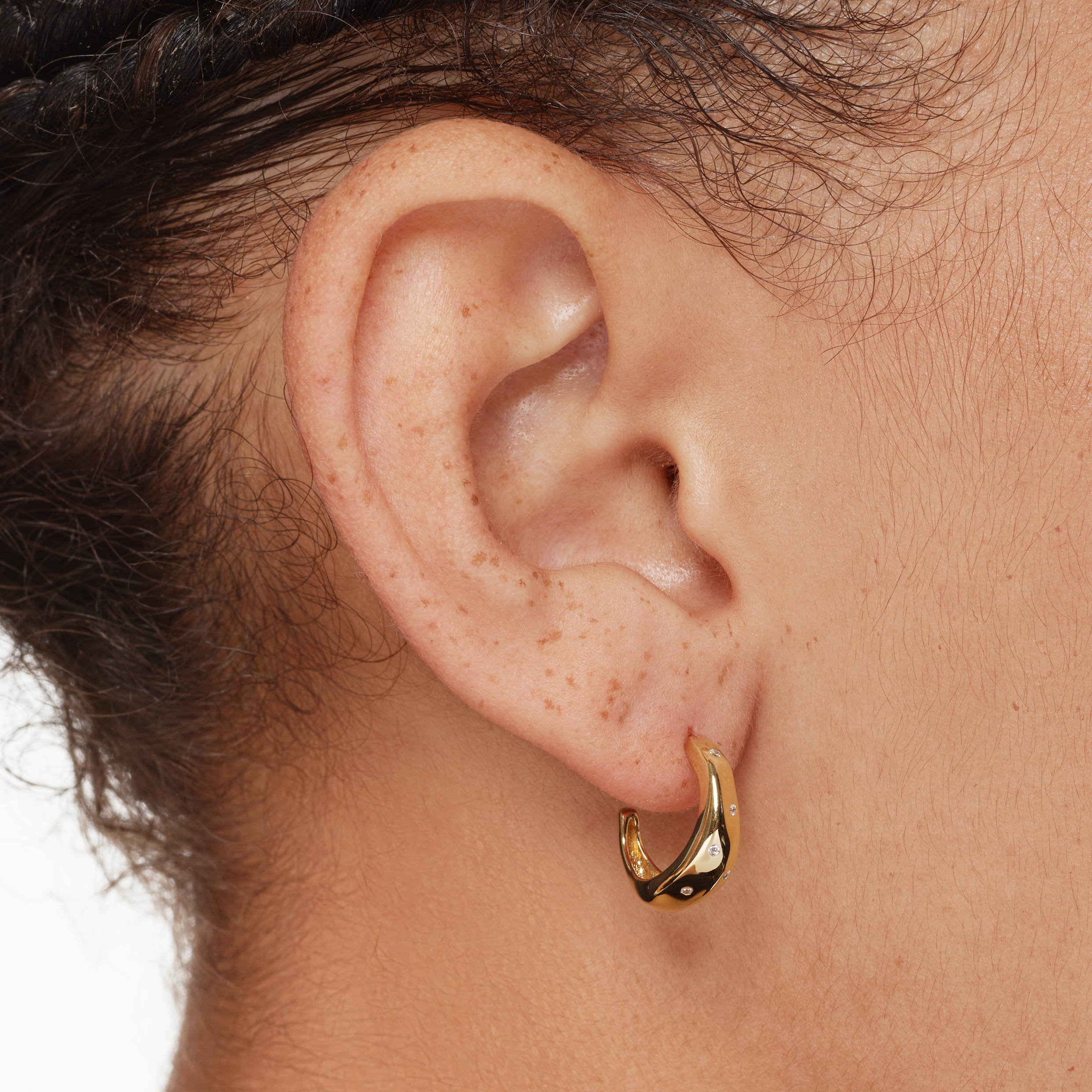 14K Gold White Zircon Polka Dot Hoop Earrings for Women - Elegant Dainty Stud Earrings for Everyday Wear & Special Occasions