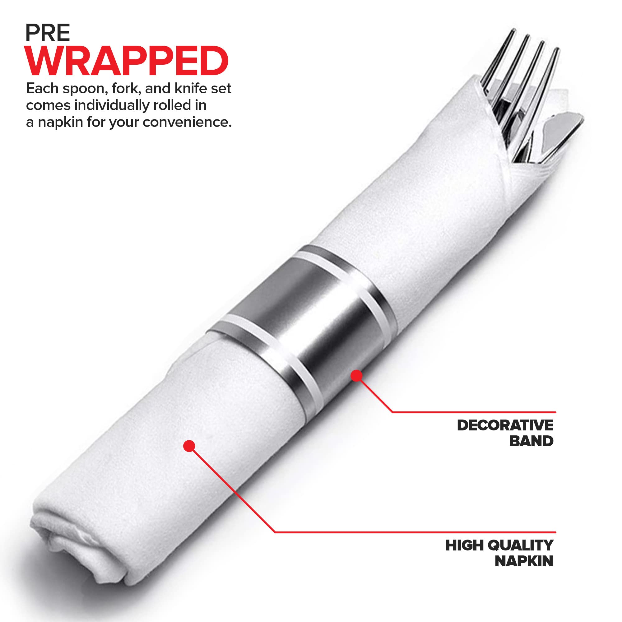 **25-Pack Premium Plastic Silverware Sets for Parties - Heavy Duty Disposable Cutlery with Spoons, Forks, Knives & Napkins | Individually Wrapped for Weddings, Thanksgiving & Events | Perfect for Catering, BBQs & Picnics**
