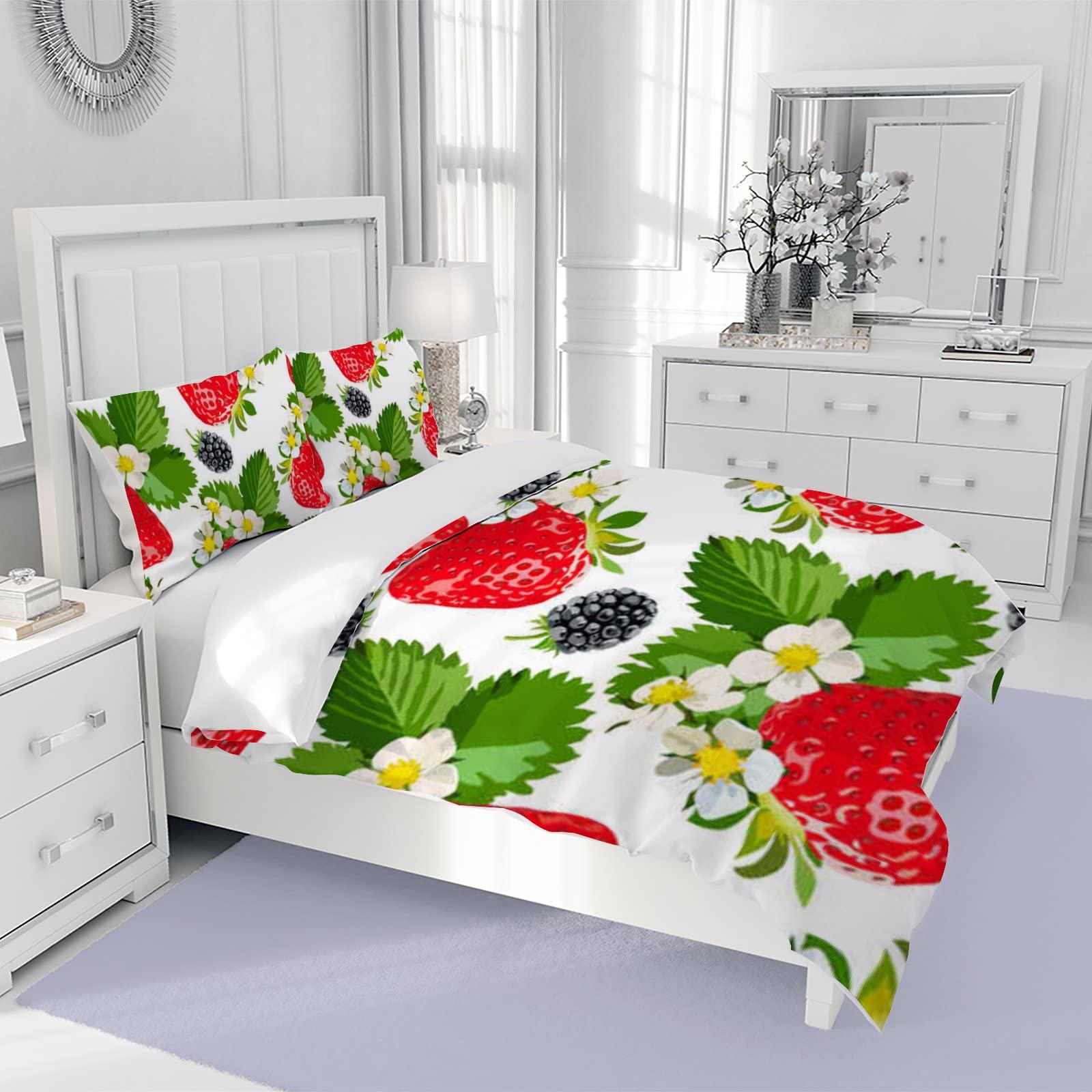 Vantaso Strawberry Duvet Cover Set King 3-Piece for Cozy Bedroom