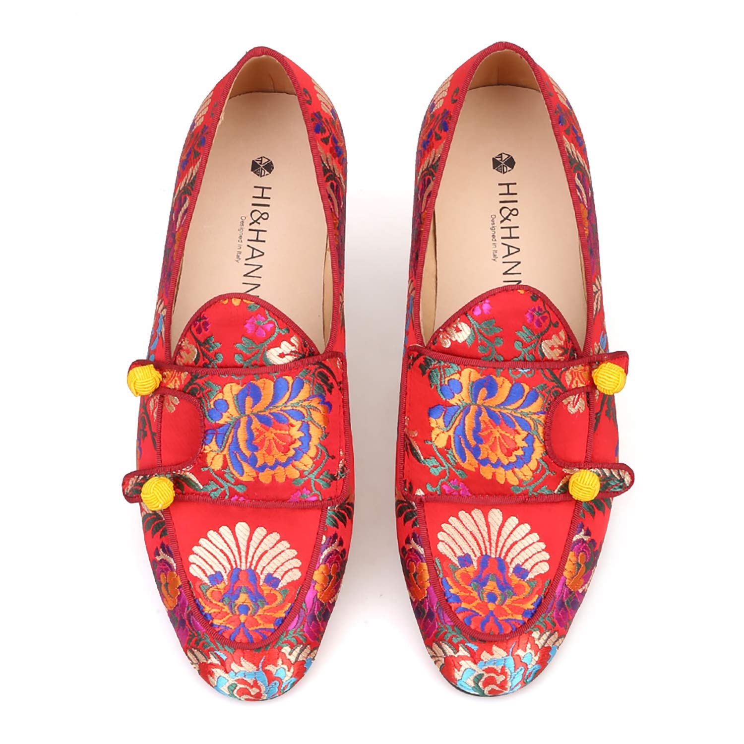 HI&HANN Men's Silk Loafers - Chinese Style Floral Embroidered Slippers for Wedding, Party & Formal Occasions - Comfortable Smoking Shoes for Groom, Bridal Party & Special Events