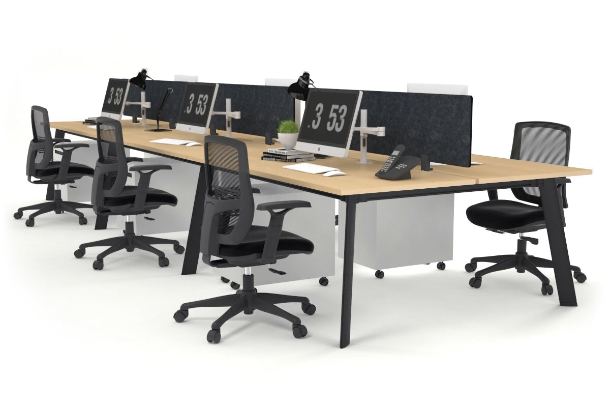 6-Person Black Frame Workstation with Cable Management - 1600L x 800W Office Desk for Team Collaboration | Perfect for Open Office Spaces & Shared Work Environments