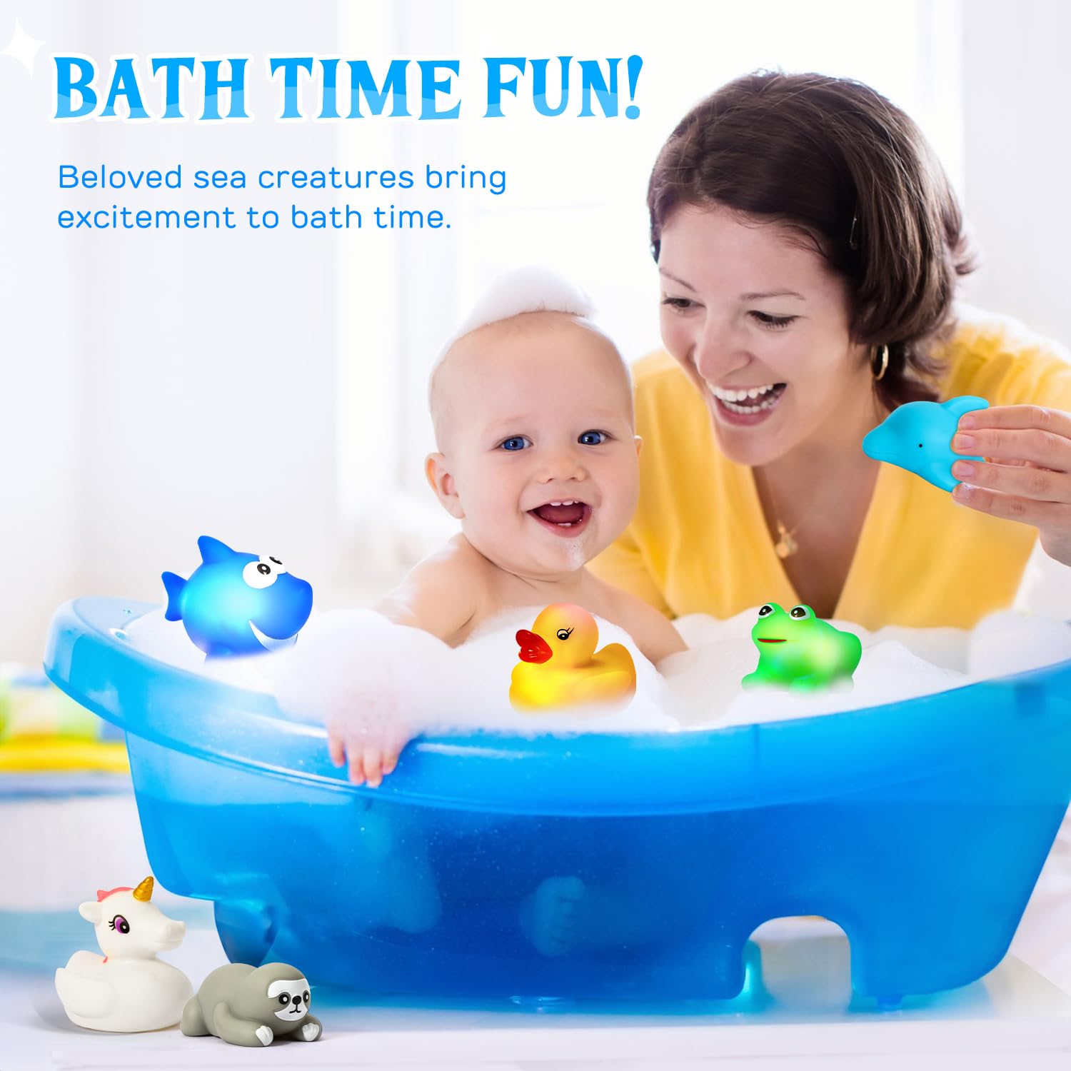 Glowing Unicorn Bath Toys for Kids - Light Up Bathtub Toys for Toddlers Boys & Girls Ages 3-8, No Hole Safe Bath Time Fun - Perfect for Sensory Play, Baby Shower Gifts & Relaxing Nighttime Baths