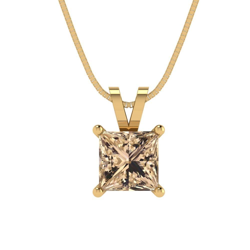 1.0ct Princess Cut Yellow Moissanite Necklace - 14K Gold Chain for Gifts & Parties