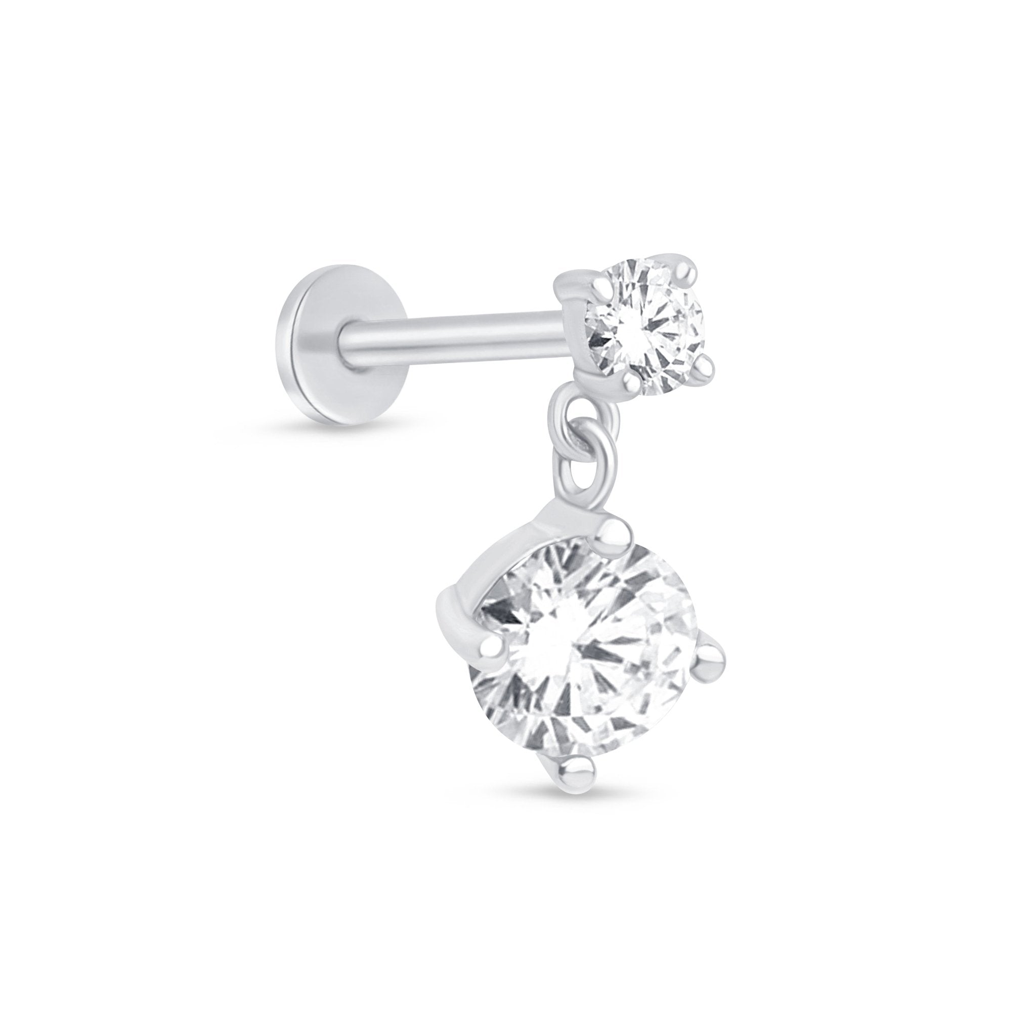14k White Gold Double Diamond Drop Flat Back Stud Earrings - Elegant & Dainty Jewelry for Women, Perfect for Parties, Weddings & Everyday Wear