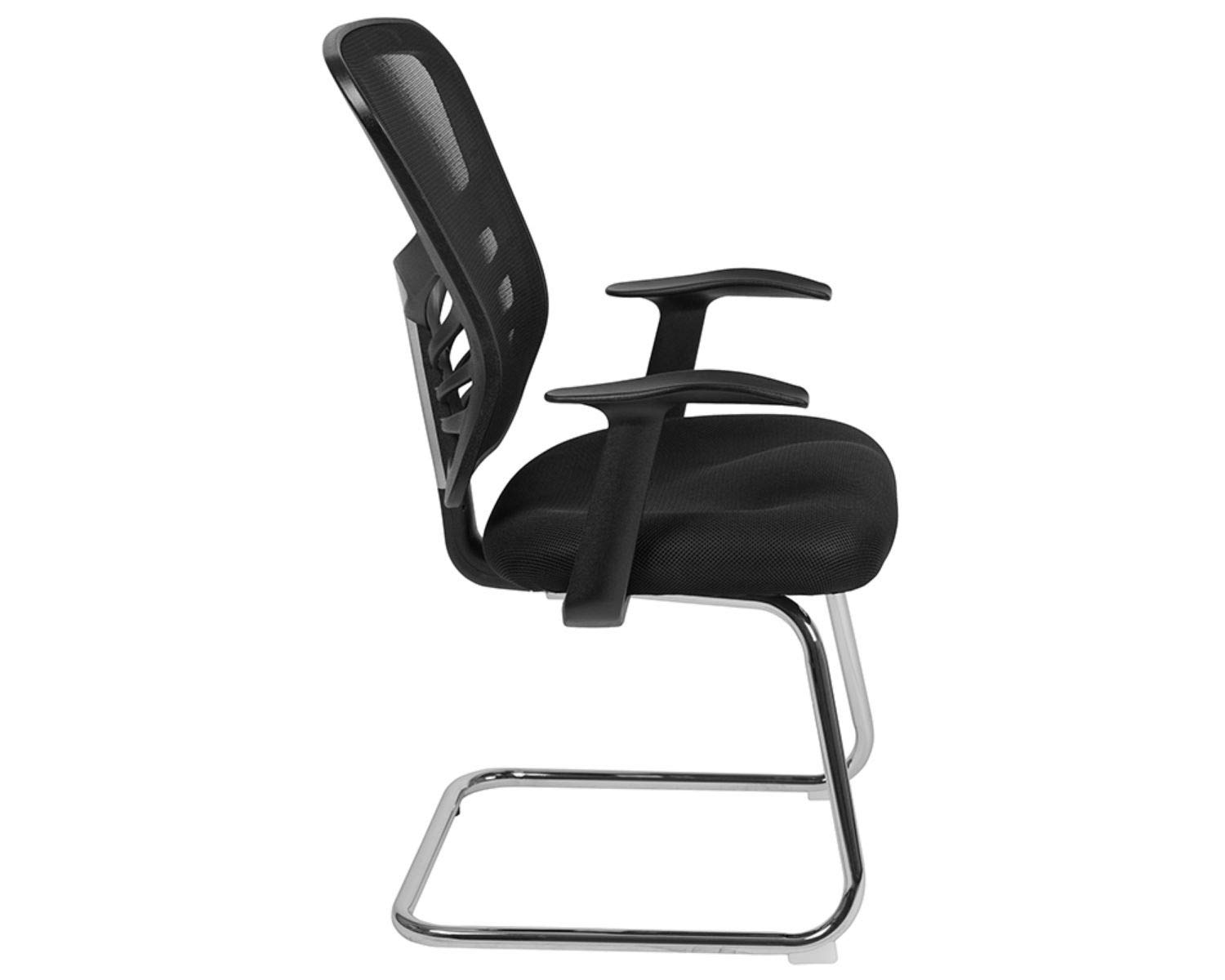 Flash Furniture Steve Black Mesh Office Reception Chair with Chrome Sled Base - Comfortable Waiting Room Seating for Clinics, Hotels & Lobbies