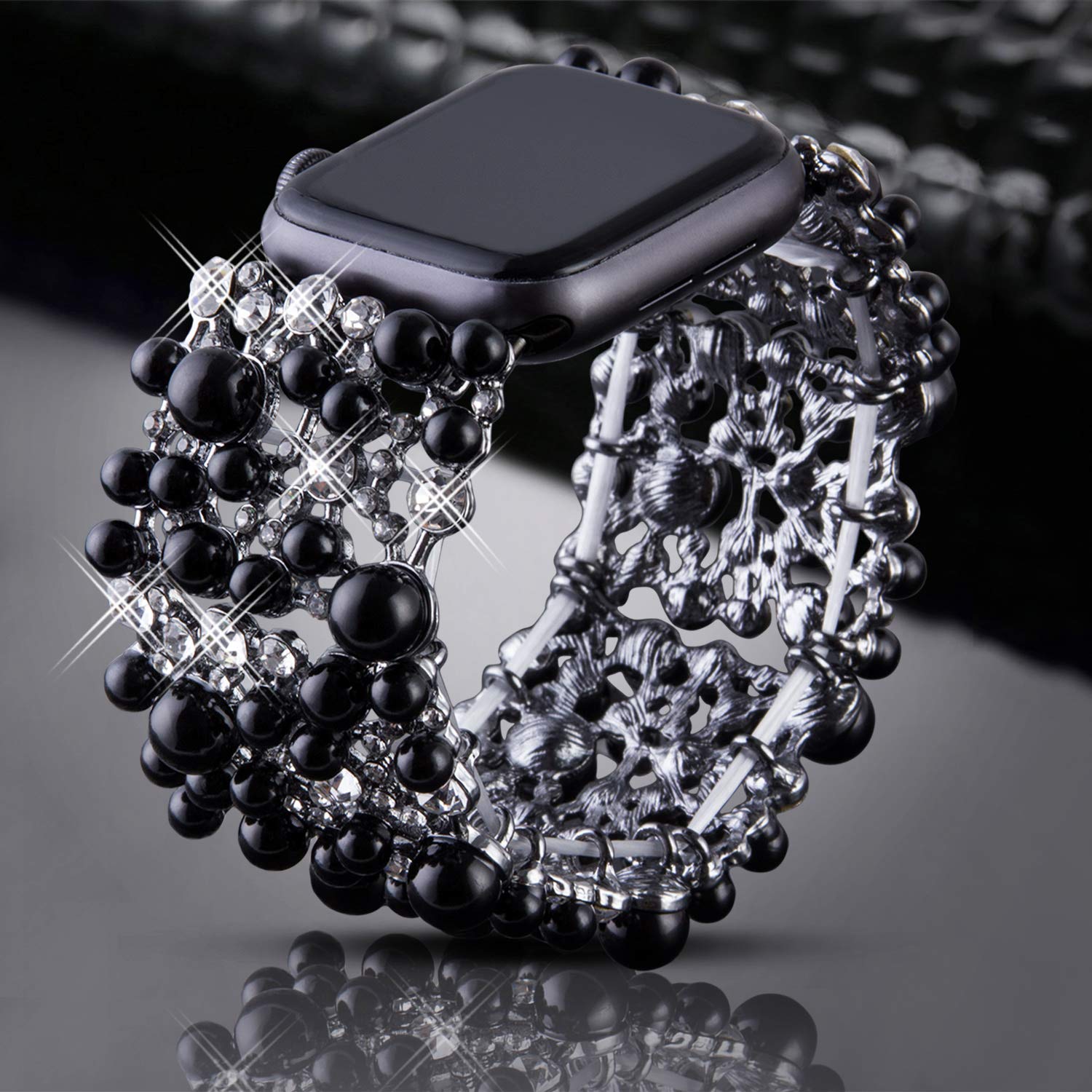 VIQIV Bling Bands for Apple Watch 38mm 40mm 41mm 42mm 44mm 45mm 49mm - Compatible with Series SE 9 8 7 6 5 4 3 2 Ultra - Diamond Rhinestone Metal Pearl Bracelet Strap for Women - Perfect for Parties, Weddings & Special Occasions