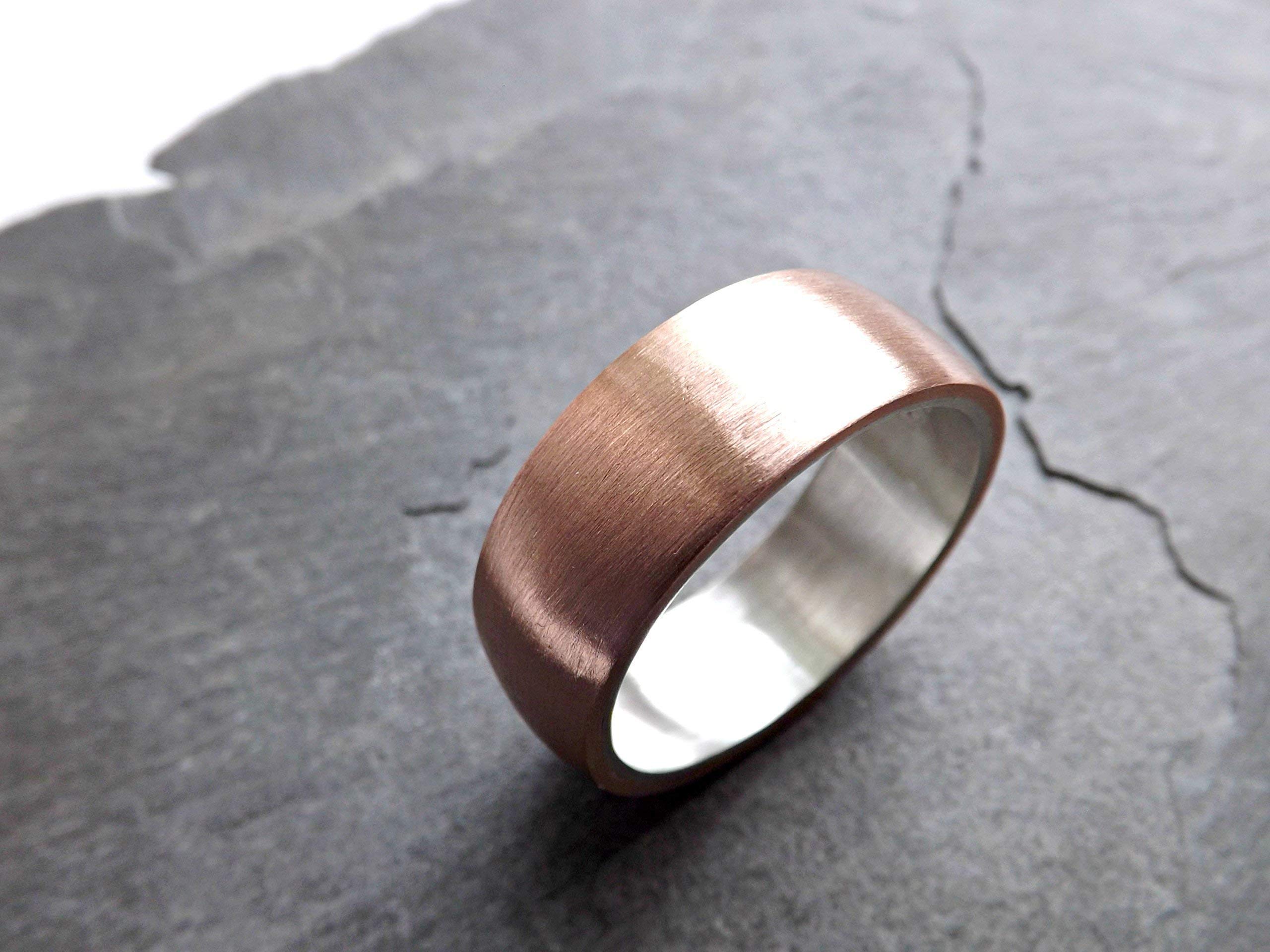 Handmade Domed Copper Wedding Ring for Men - Personalized Engraved Mixed Metal Ring (Copper & Silver) - Unique Alternative Wedding Band & Anniversary Gift - Perfect for Engagements, Weddings & Special Occasions