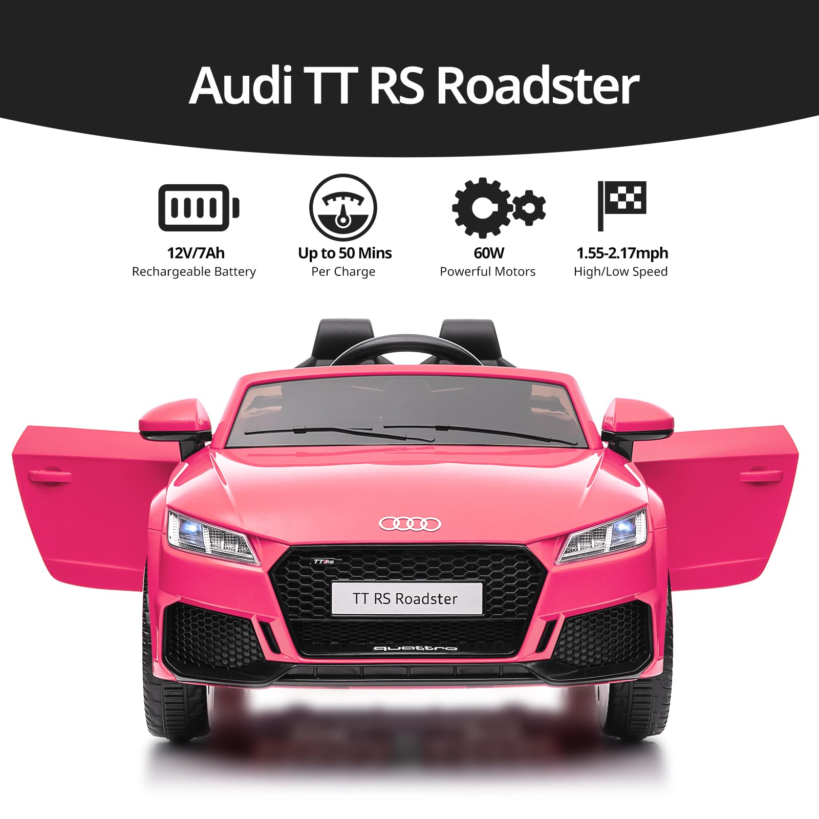 Licensed Audi Electric Kids Car - 12V Battery-Powered Ride-On Toy for Toddlers with Parental Remote Control, Pink - Perfect for Indoor Play, Outdoor Adventures & Birthday Gifts