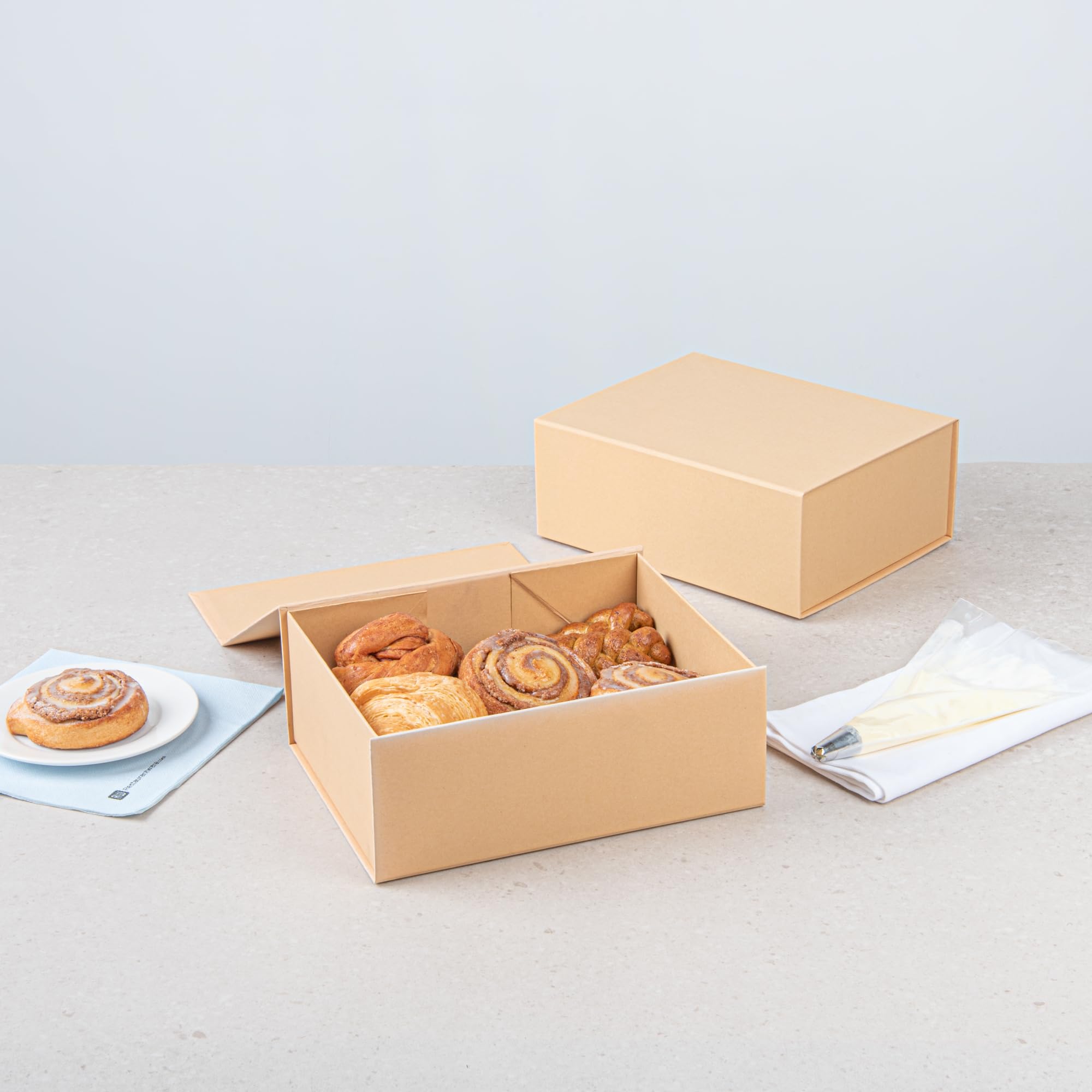 Restaurantware 10.5 x 8 x 4 Inch Magnetic Gift Boxes - Set of 10 Collapsible Kraft Paper Luxury Storage Boxes with Built-In Lid | Food Safe & Grease-Resistant | Perfect for Groomsman Gifts, Bridesmaid Proposals, Wedding Favors & Party Decorations