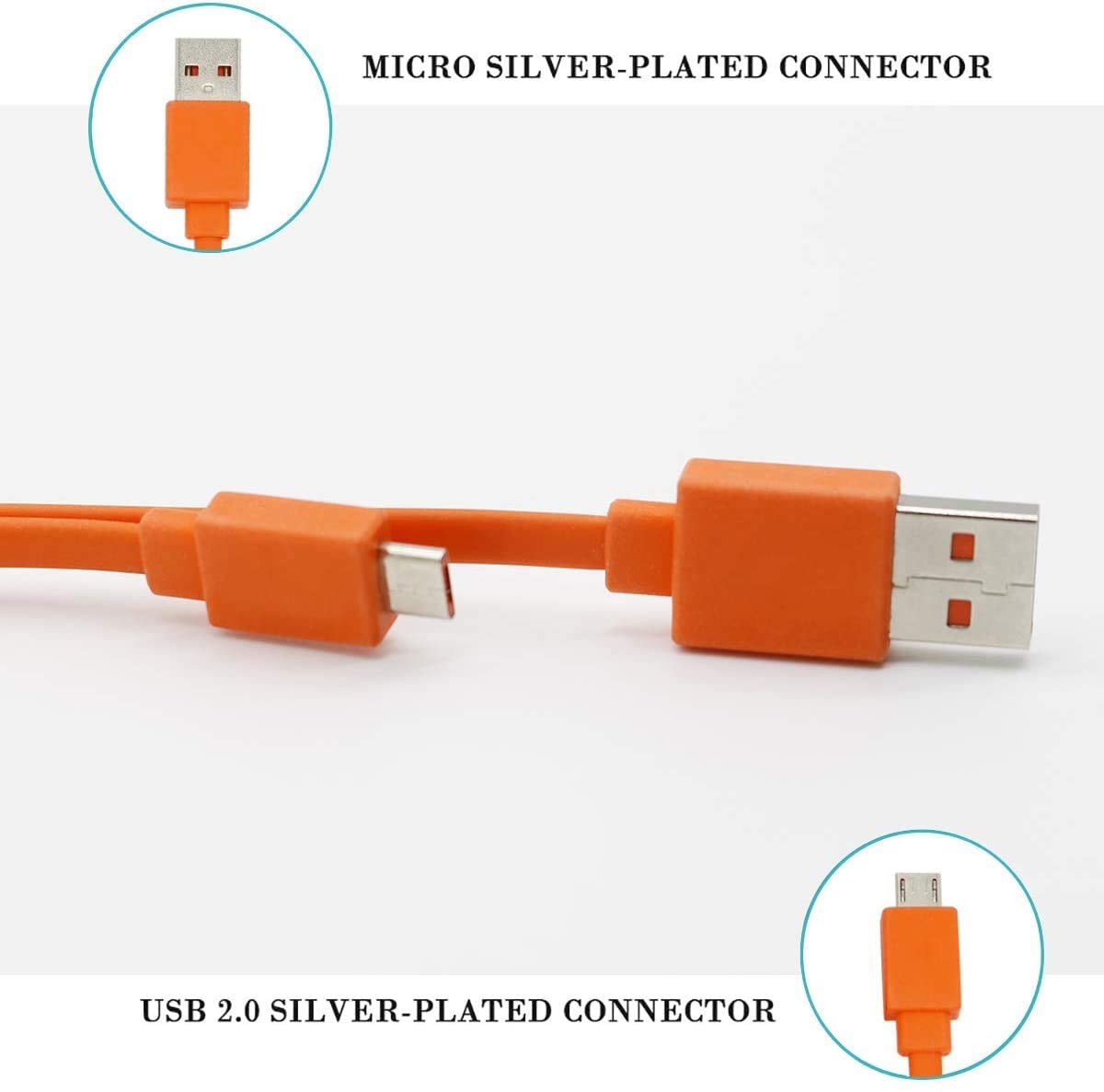 Premium Aquelo USB Fast Charging Cable - 3.3FT Micro-USB Power Cord for JBL Wireless Bluetooth Speakers, Headphones & Headsets | Durable Orange Charger Wire for Home, Office & Travel Use