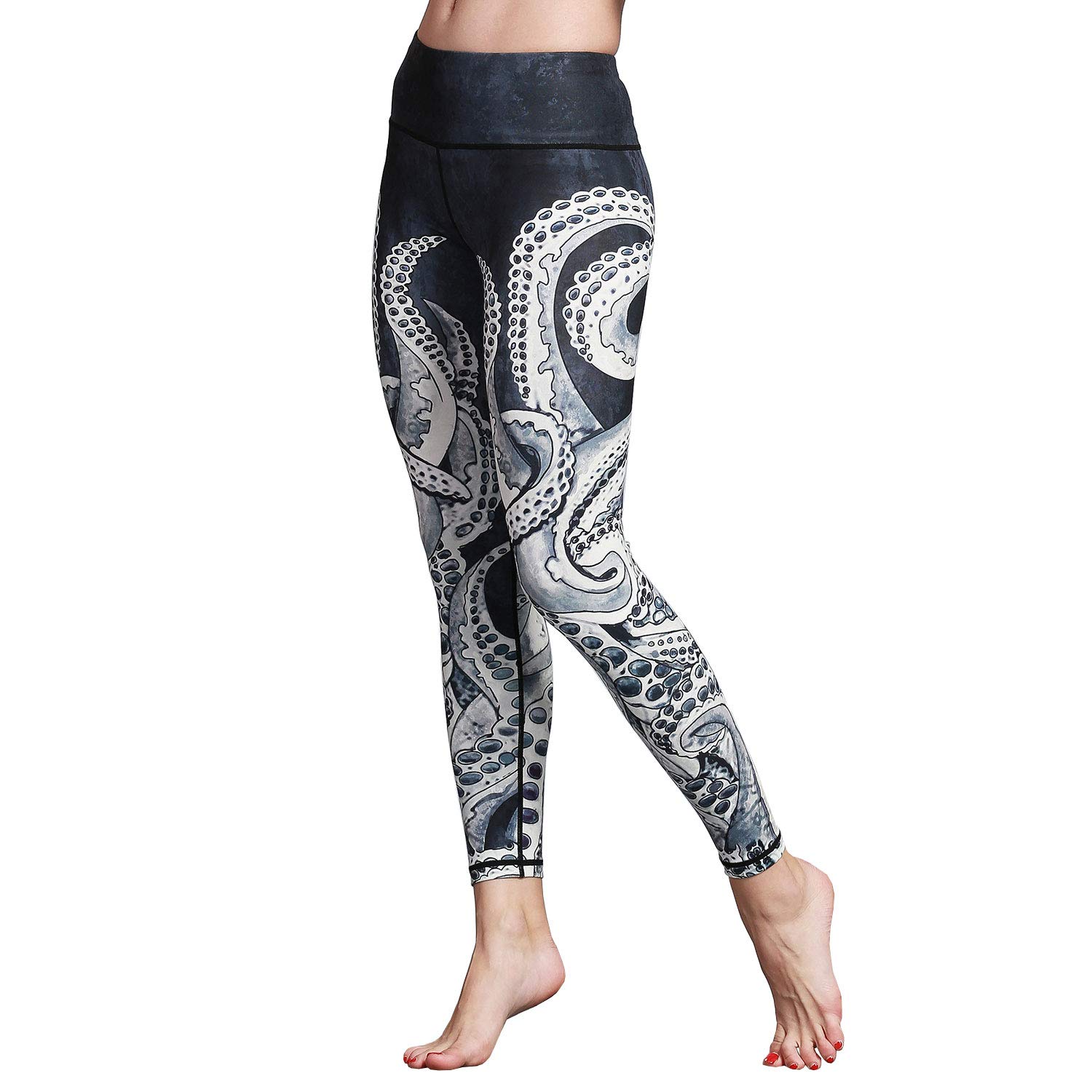 Women's Printed Over The Heel Stirrup Yoga Pants - High Waist Stretchy Leggings for Yoga, Pilates & Workout