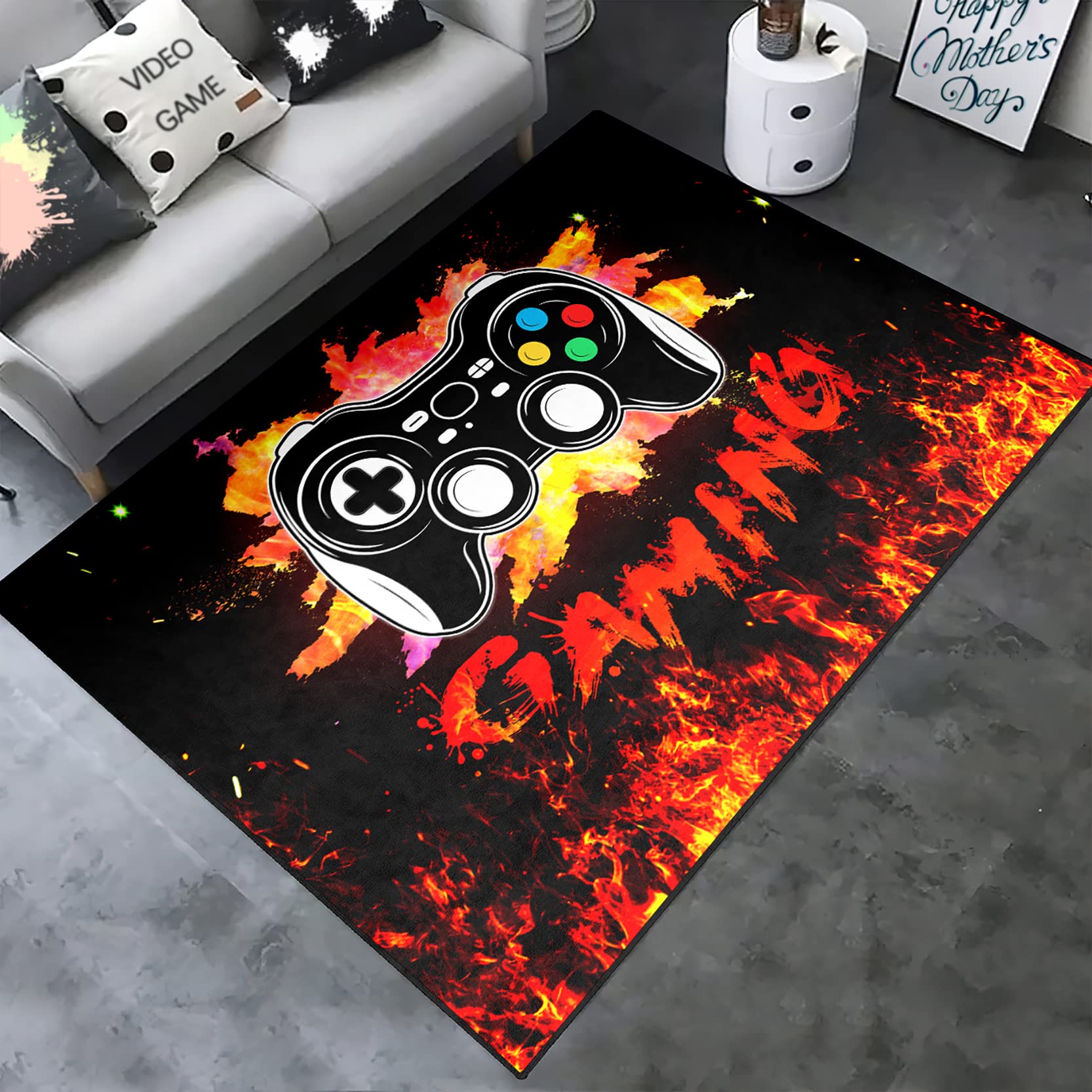 Boys Game Controller Rug - 47'' x 39'' Colorful Teen Bedroom Carpet for Gaming Room, Living Room Decor, Indoor/Outdoor Floor Mat - Perfect for Gaming Setup, Kids Play Area & Home Decoration