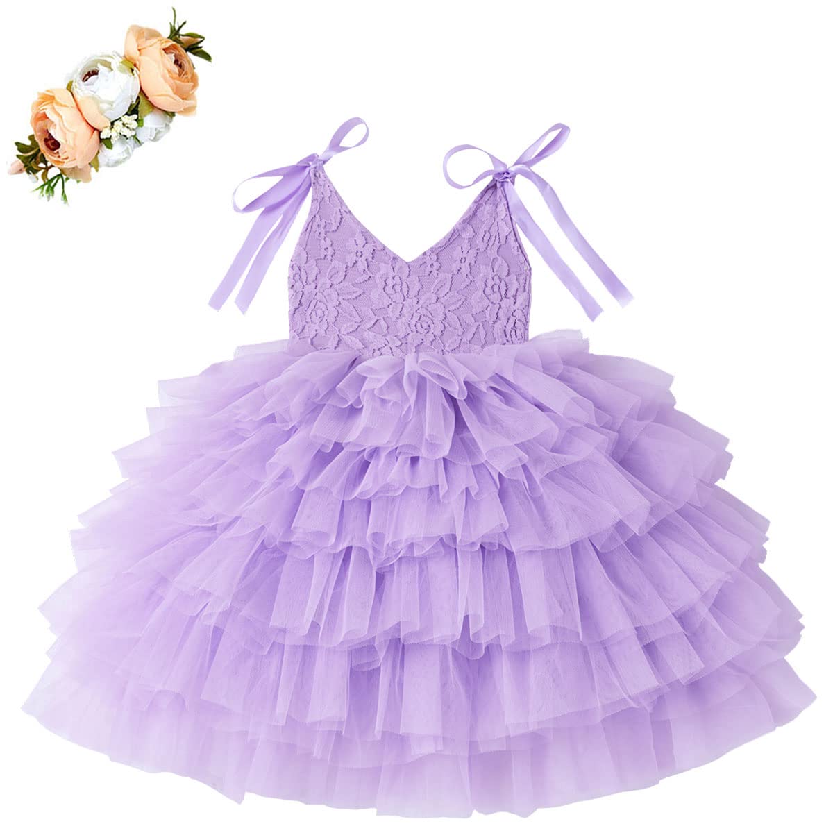 Cilucu Baby Girls Tutu Maxi Dress with Lace - Spaghetti Strap Toddler Formal Gown Floor Length - Perfect for Birthday Parties, Photo Shoots & Special Occasions