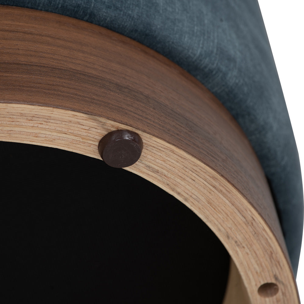 AURA 37.5cm Ottoman Stool with Sapphire Blue Upholstery and Walnut Wood Legs - Perfect for Living Room, Bedroom, or Entryway Seating