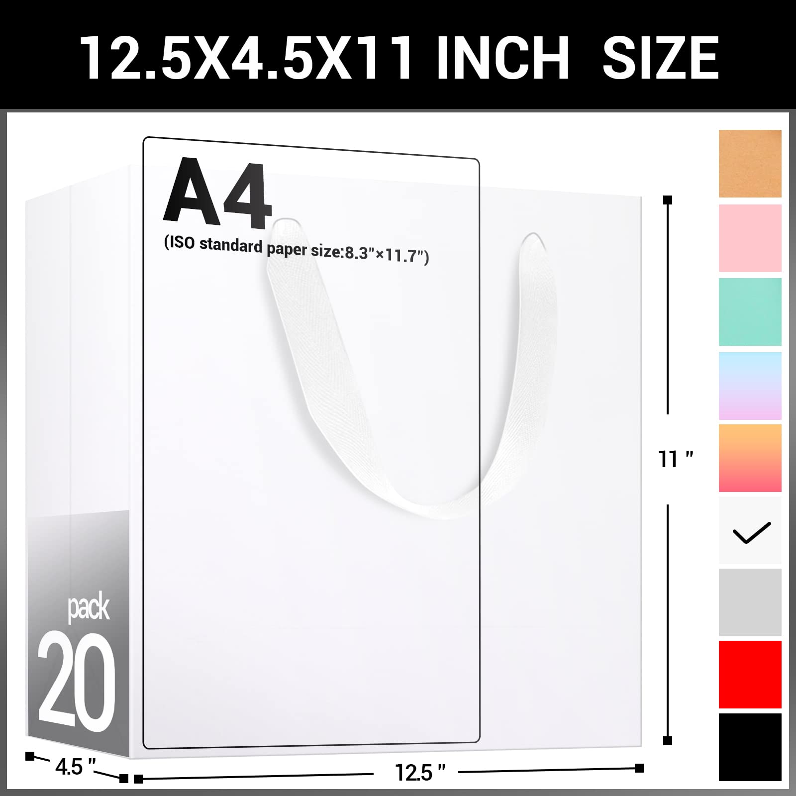 EUSOAR 20 Pack White Gift Bags with Handles 12.5x4.5x11 Inch - Bulk Paper Party Favor Bags for Weddings, Business Gifts, Lunches & Special Occasions | Elegant Wrapping Solution for Birthdays, Baby Showers & Corporate Events