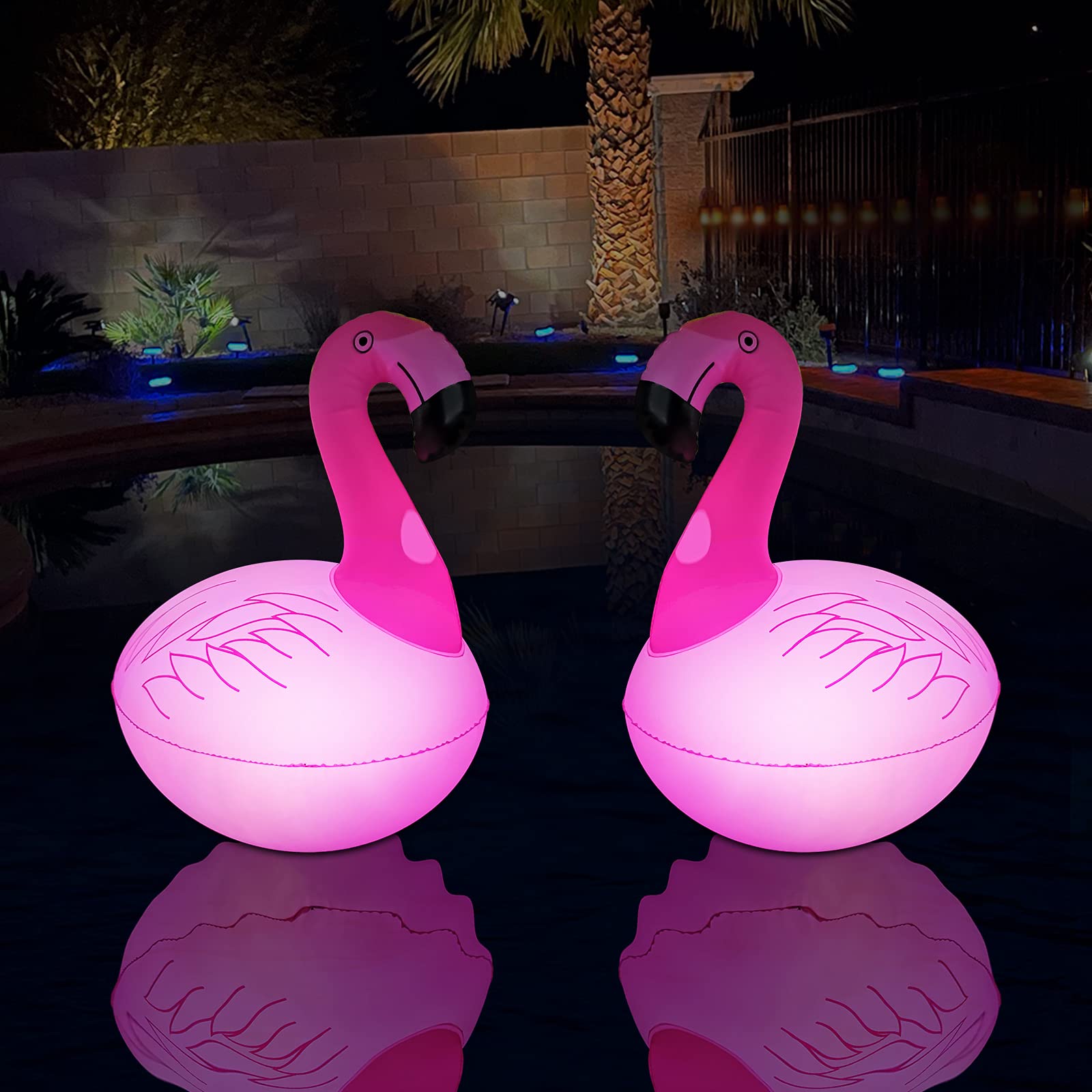 2PCS Solar Floating Pool Lights & 2PCS Solar Flamingo Lights - IP68 Waterproof LED Glow Balls for Swimming Pools, Garden, Backyard, Pathway Decor - Perfect for Nighttime Pool Parties & Outdoor Ambiance