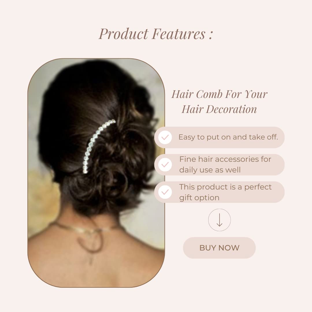 Elegant Silver Hair Comb Slide with White Stone - Hair Pin for Women & Girls, Perfect for Weddings, Parties & Everyday Styling - Hair Accessories (2466)
