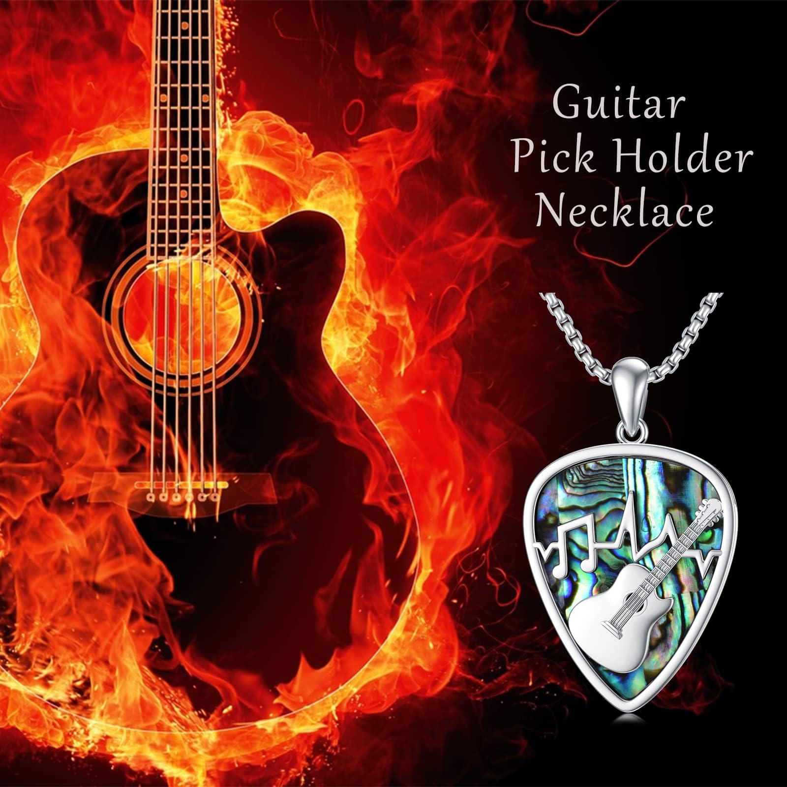 Dorunmo Sterling Silver Guitar Pick Holder Necklace - Personalized Soundwave Pendant for Musicians | Unique Gift for Guitar Lovers & Music Enthusiasts | Perfect for Performances, Concerts & Music Festivals