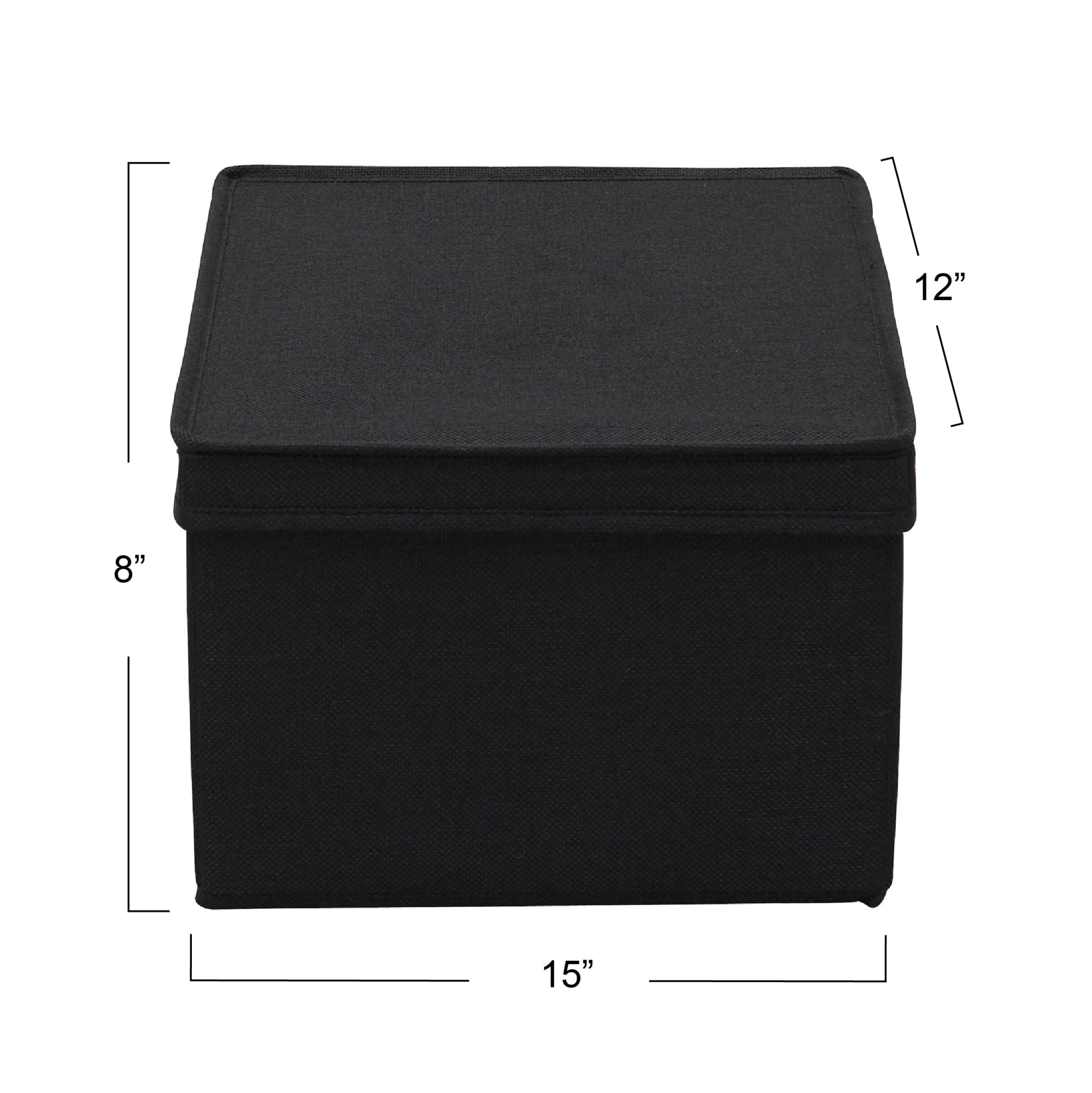 Large Fabric Storage Box with Lid - Set of 2, Black - Organize Closet, Nursery, or Office - Foldable Collapsible Storage Bins for Home Organization
