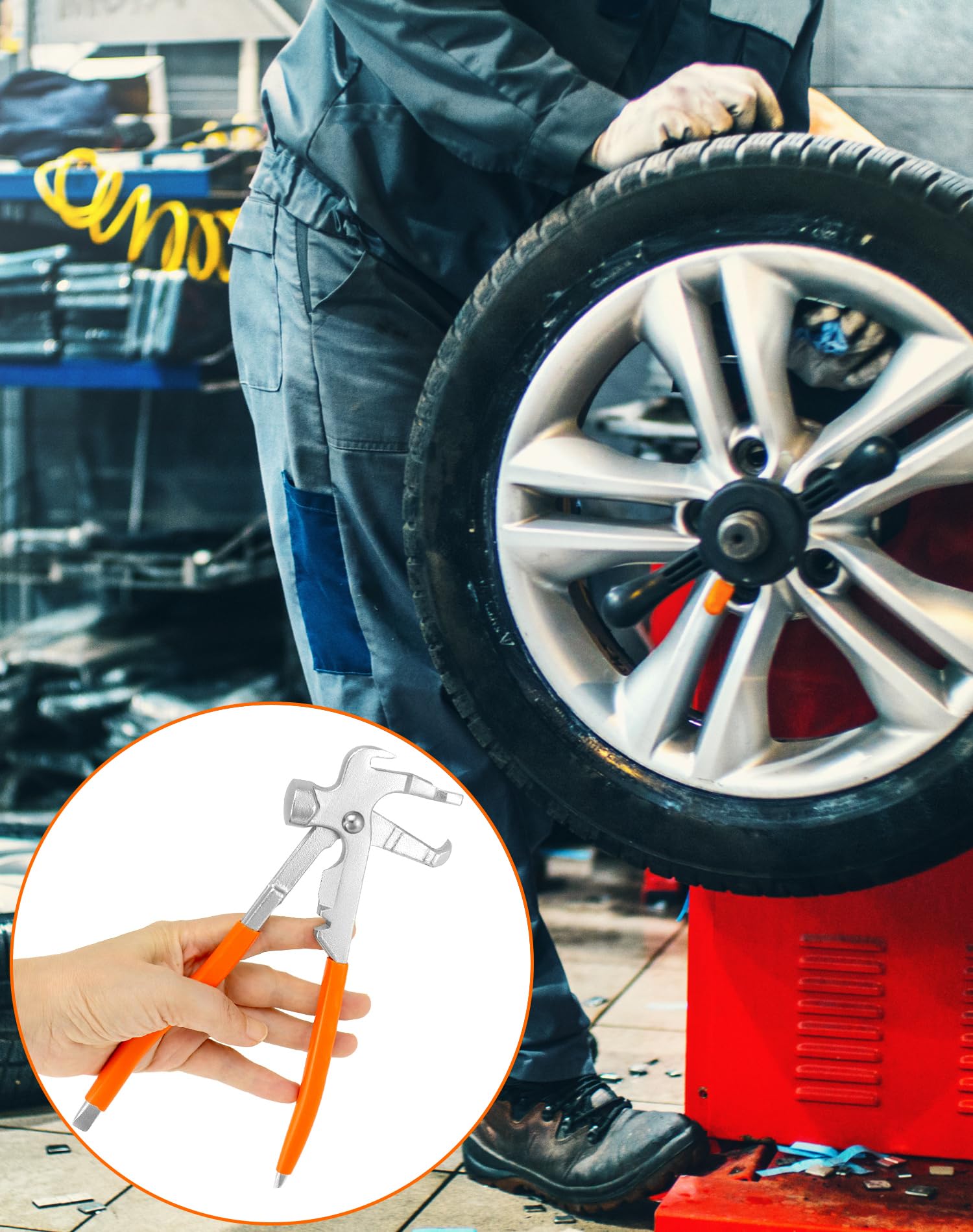 QWORK Wheel Balancing Weight Plier & Hammer Tool - Professional Clip-On Wheel Weight Pliers for Tire Rim Balancing - Perfect for Auto Repair Shops & DIY Car Maintenance