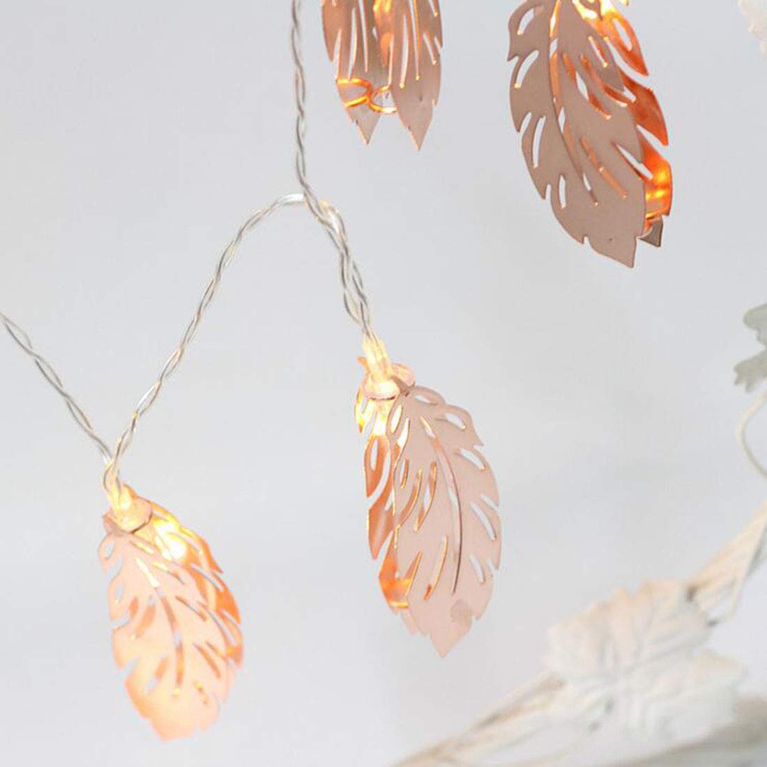 LED Rose Gold Feather String Lights - 4.9Ft 10 LED Battery Powered Fairy Lights with Copper Metal Wire for Wedding, Party, Bedroom & Birthday Decor (Warm White, 1-Pack) - Perfect for Romantic Ambiance, Home Decoration & Special Events