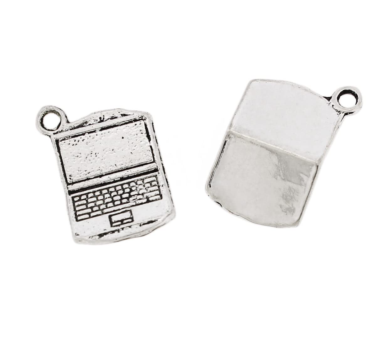 50-Pack Antique Silver Tone Laptop Computer Charms for Jewelry Making & DIY Crafts - Perfect for Keychains, Bracelets, and Scrapbooking (SC068)