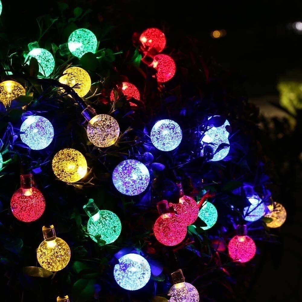 MGE Outdoor Solar String Lights 100 LED 12M - Waterproof Crystal Ball Fairy Lights for Garden, Patio, Wedding & Christmas Decor - Multi-Colored Solar Powered Holiday Lights for Backyard, Party & Landscape Lighting