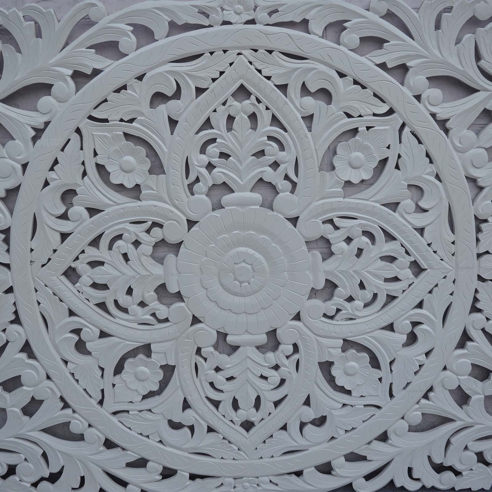 Elegant Dynasty Carved Panel White Bed Headboard - Perfect for Master Bedroom, Guest Room & Home Decor