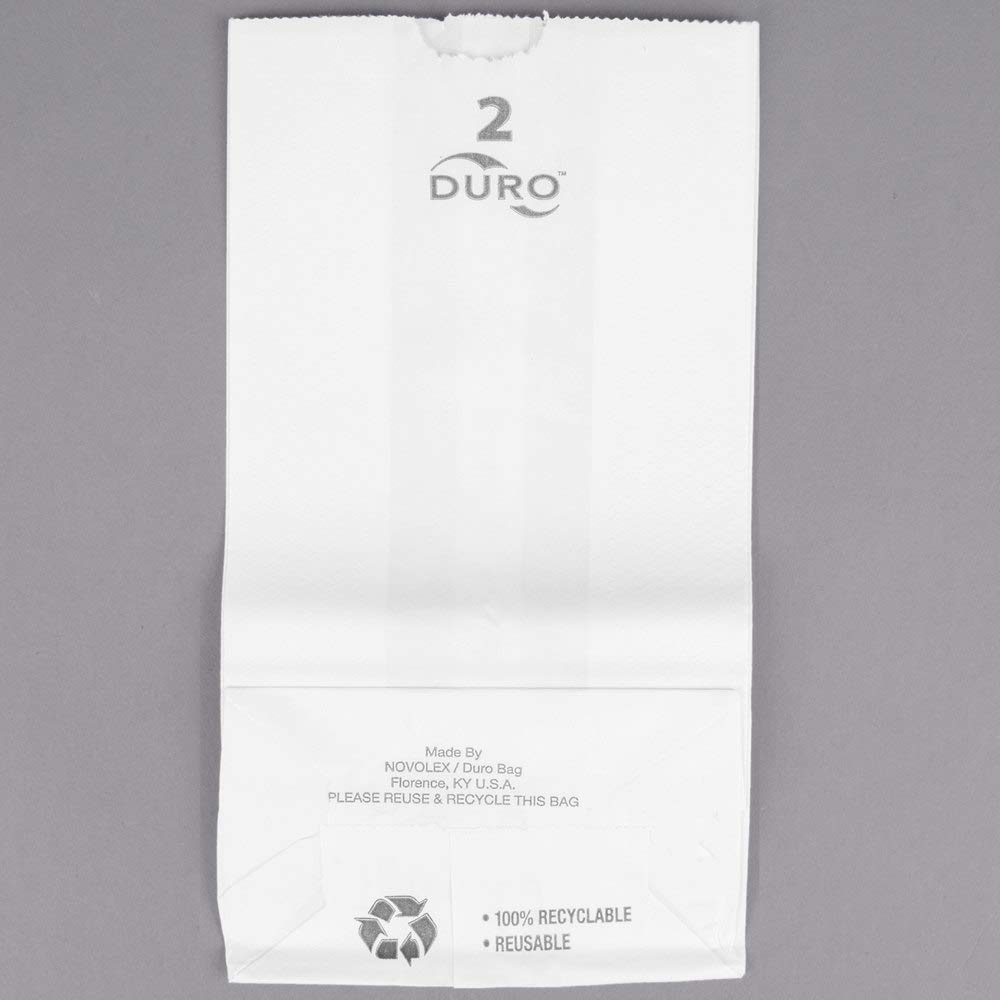 Duro White Paper Lunch Bags - 100 Pack Durable Kraft Brown Bags, 2 Lb Capacity | Eco-Friendly Disposable Food Containers for School, Office & Picnic Lunches