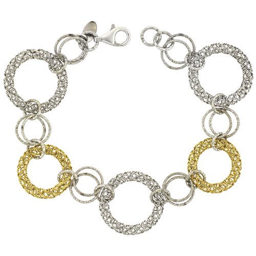 Exquisite Sterling Silver Italian Round Filigree Wire Mandala Linked Bracelet - Diamond Cut Yellow Gold Finish, 1 Inch (23mm) Wide - Perfect for Weddings, Parties & Special Occasions