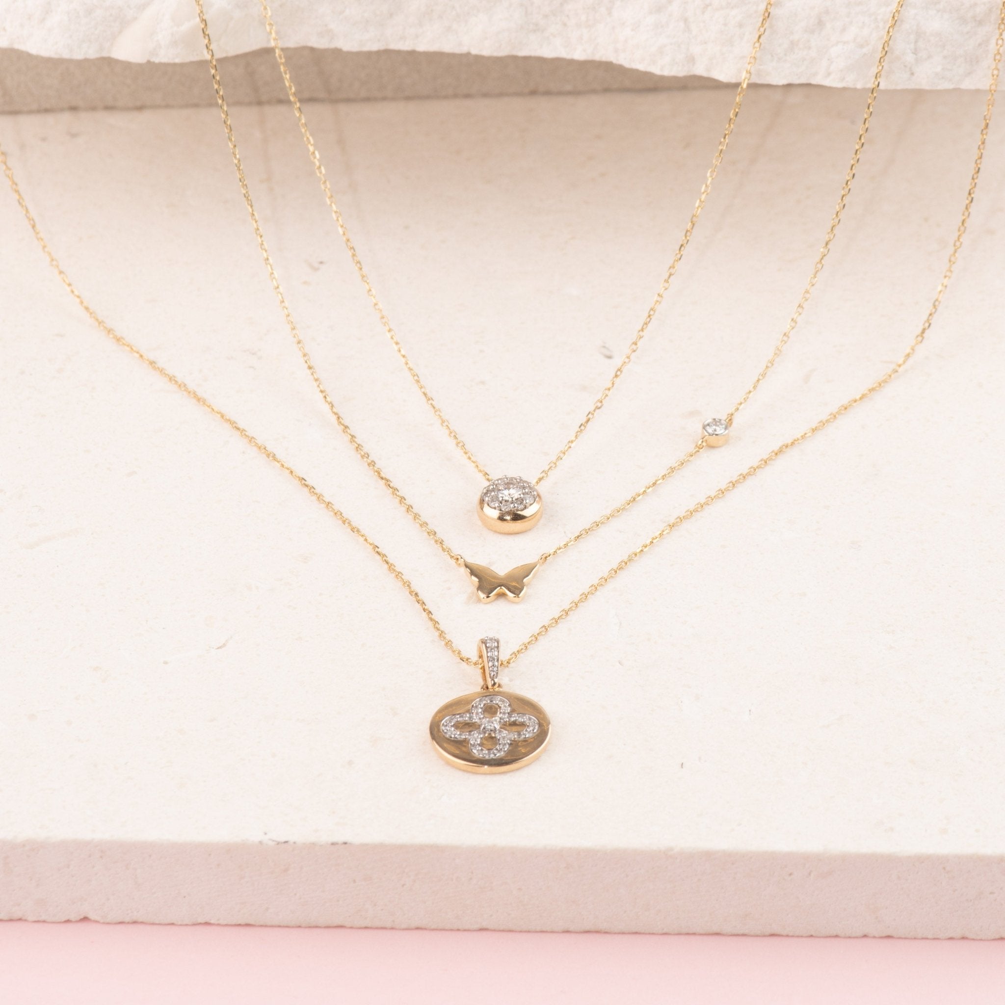 14K Rose Gold Bubble Butterfly & Diamond Pendant Necklace - Elegant Jewelry for Women, Perfect for Gifts, Parties & Special Occasions