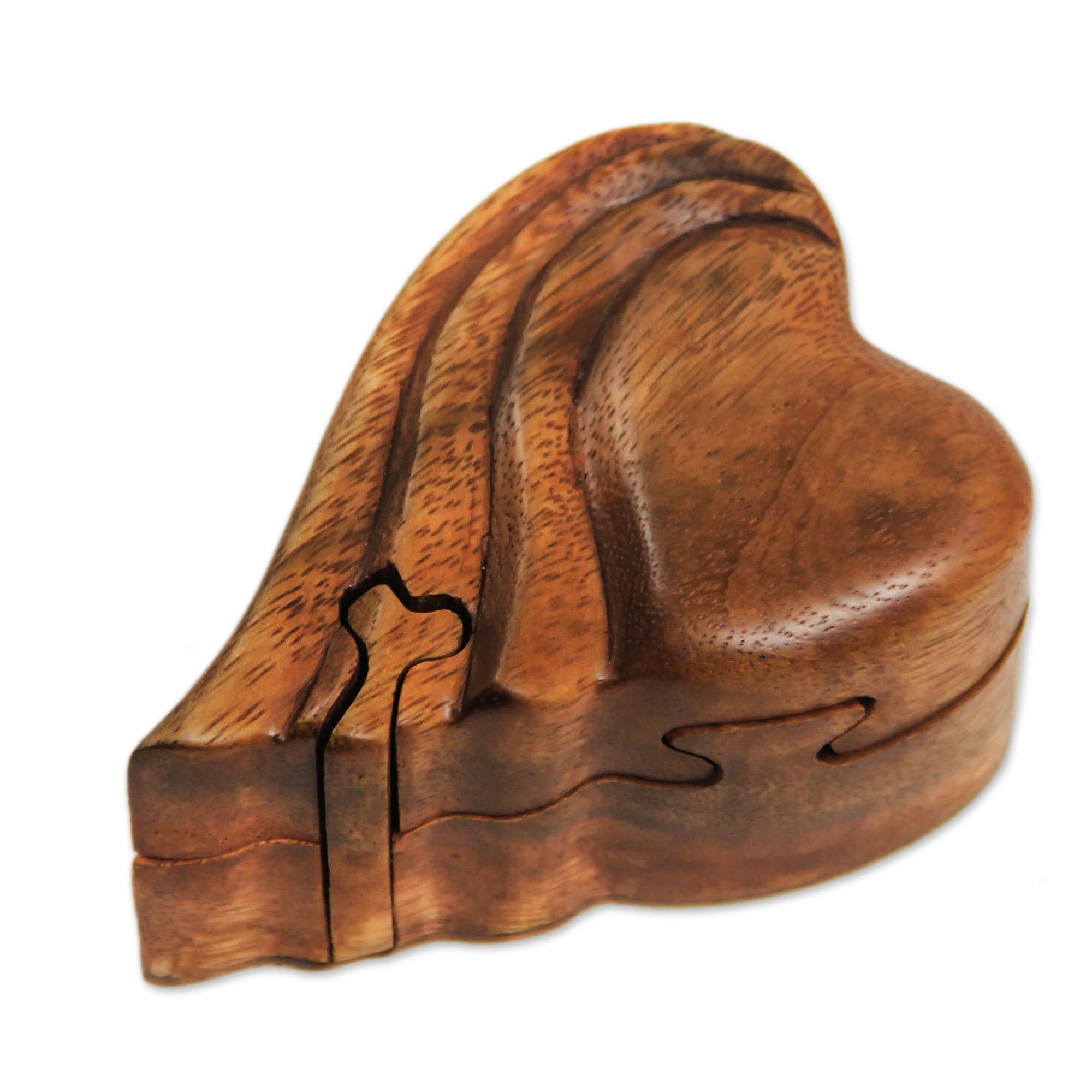 Handcrafted NOVICA Flying Heart Wooden Puzzle Box - Unique Gift for Puzzle Lovers & Home Decor
